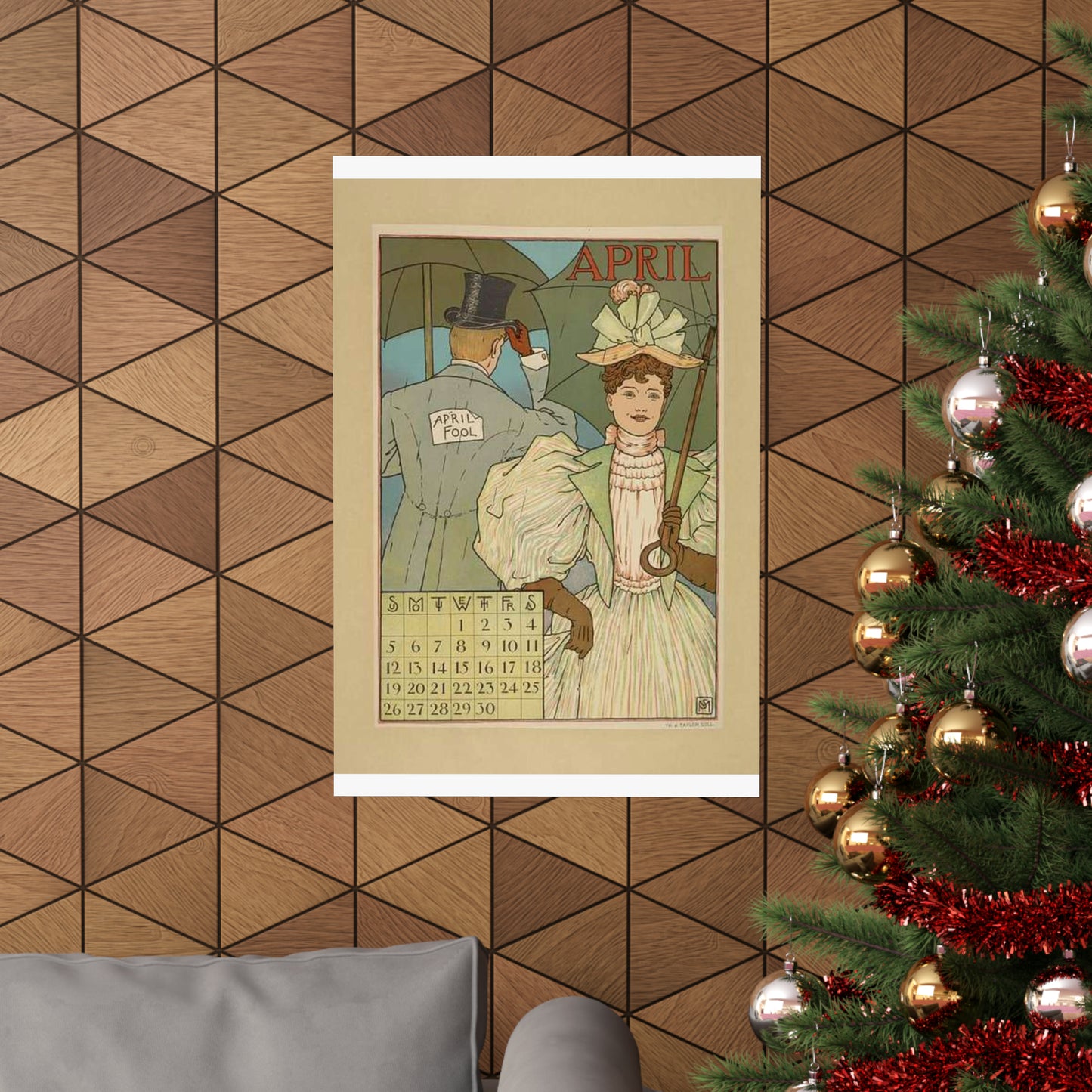 April, Art Nouveau Poster - Art nouveau public domain poster High Quality Matte Wall Art Poster for Home, Office, Classroom