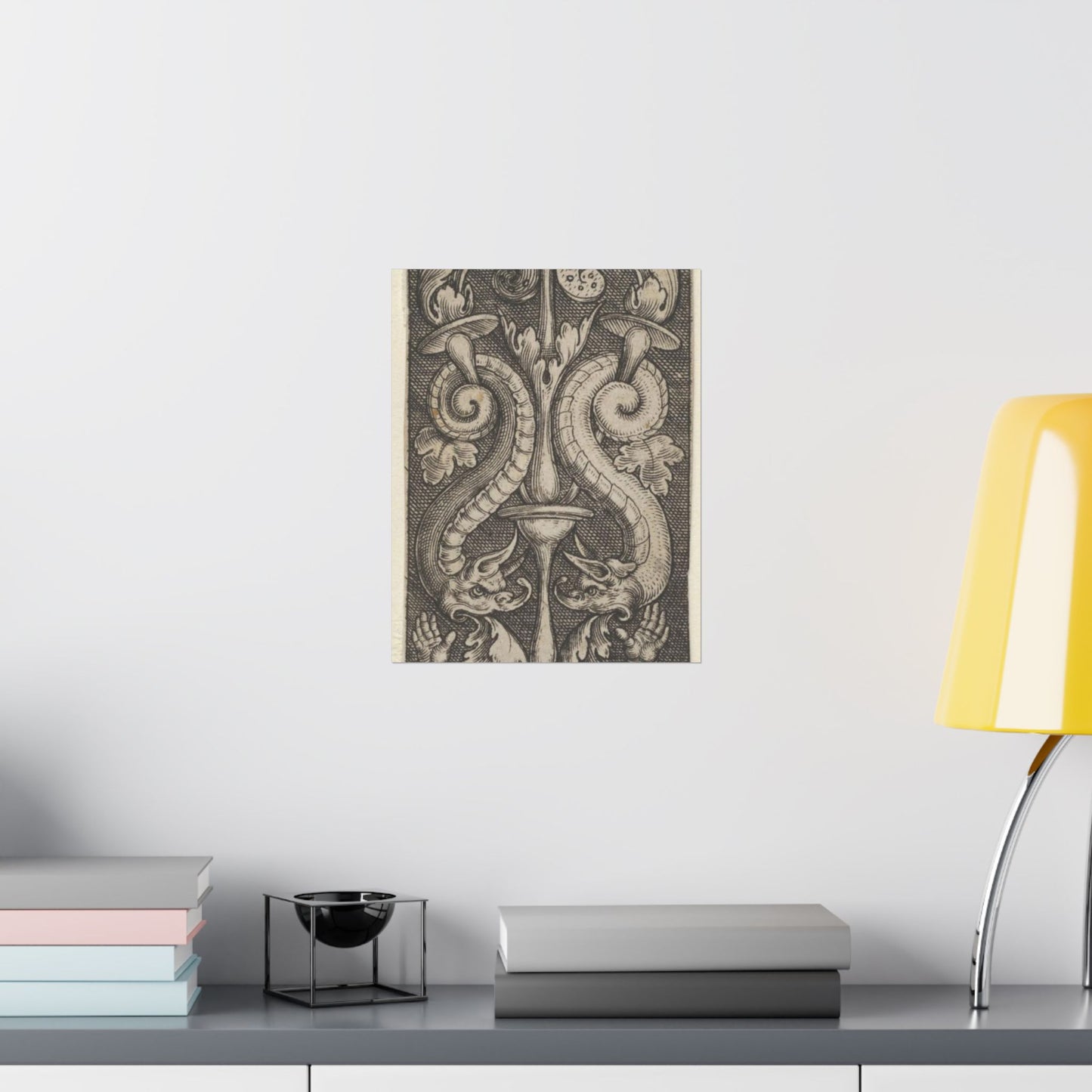 Vertical Panel with a Candelabrum Stemming from a Leaf-Faced Grostesque at Bottom High Quality Matte Wall Art Poster for Home, Office, Classroom