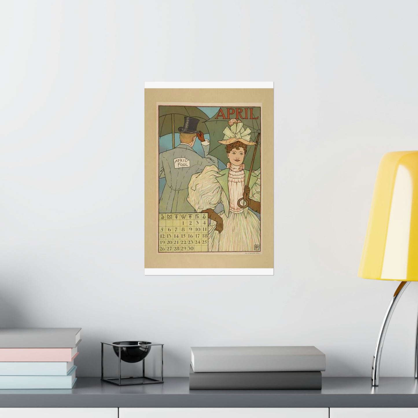 April, Art Nouveau Poster - Art nouveau public domain poster High Quality Matte Wall Art Poster for Home, Office, Classroom