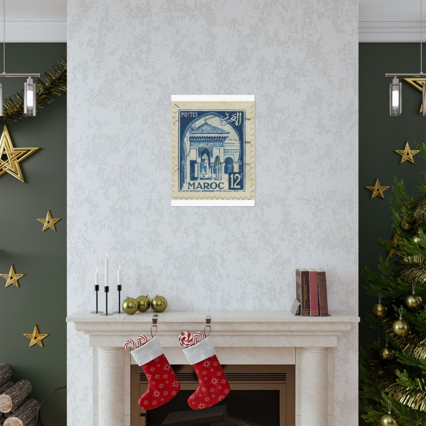 Frimärke ur Gösta Bodmans filatelistiska motivsamling, påbörjad 1950.Frimärke från Franska Marocko, 1951. Motiv av moskéen Karaouin. High Quality Matte Wall Art Poster for Home, Office, Classroom