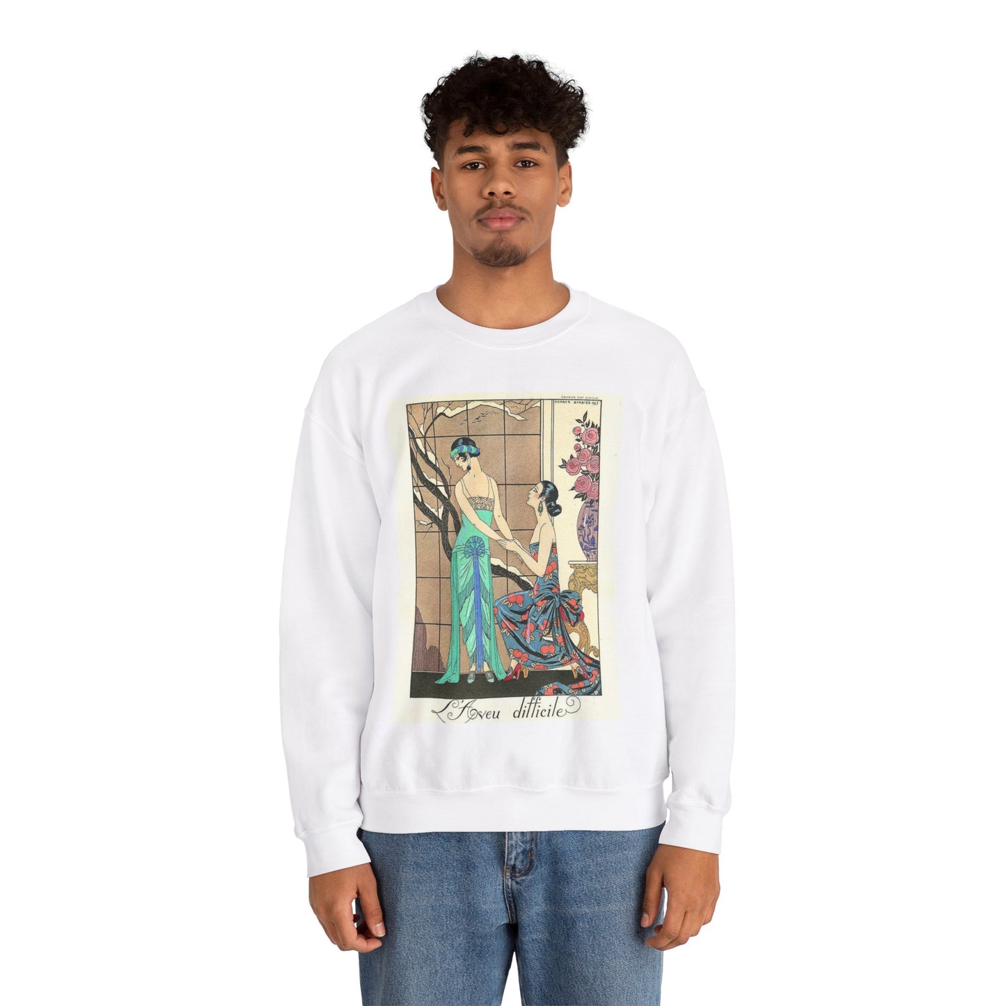 George Barbier - L'Aveu difficile - 1923 White Heavy Blend Adult Crew Neck SweatShirt
