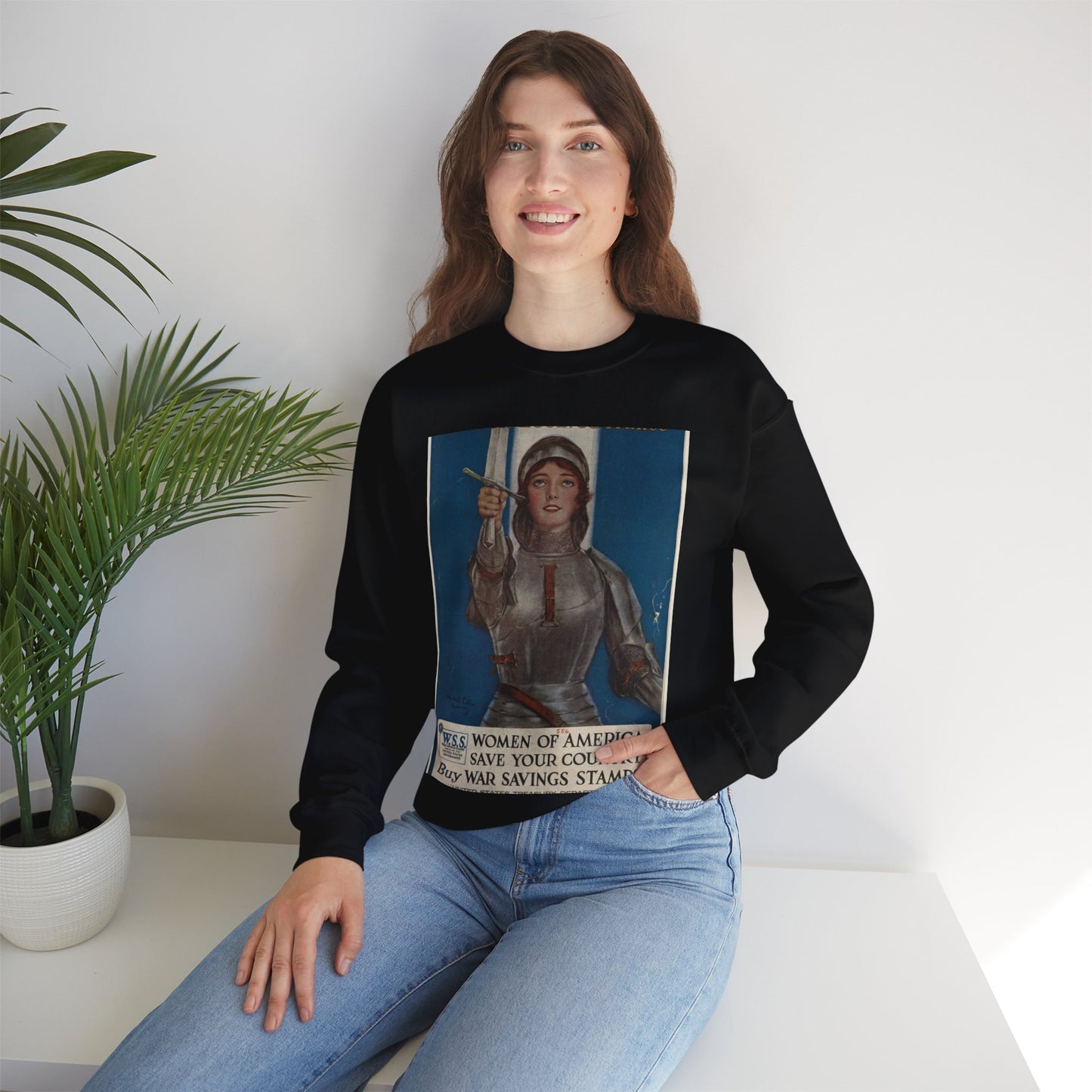 Joan of Arc Saved France Black Heavy Blend Adult Crew Neck SweatShirt