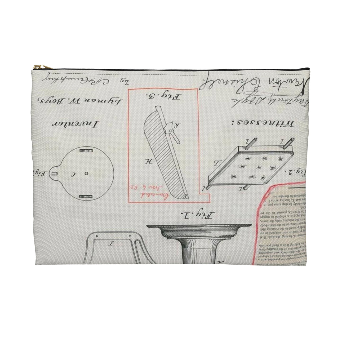Patent drawing - for L. W. Boys' Barber's Chair Public domain image Large Organizer Pouch with Black Zipper