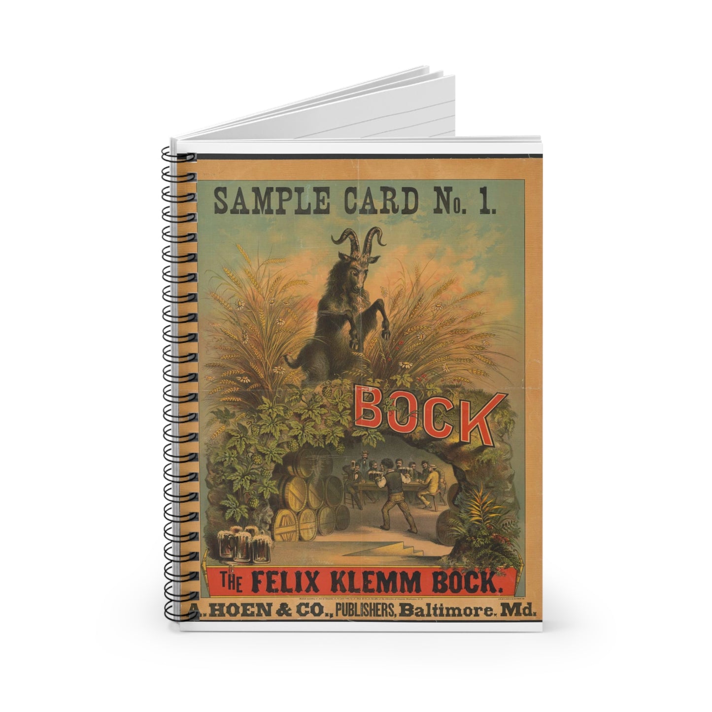 Sample card no. 1, the Felix Klemm Bock Spiral Bound Ruled Notebook with Printed Cover