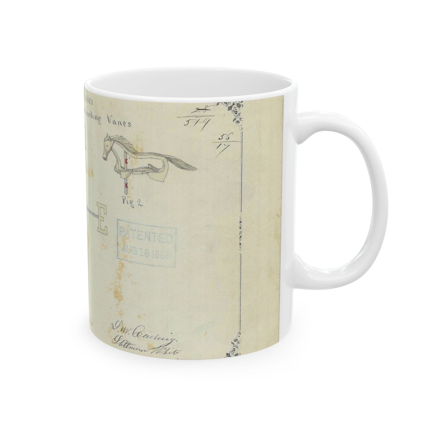 Patent drawing - Drawing of an Improved Method of Constructing Vanes Public domain image Beautiful Novelty Ceramic Coffee Mug 11oz