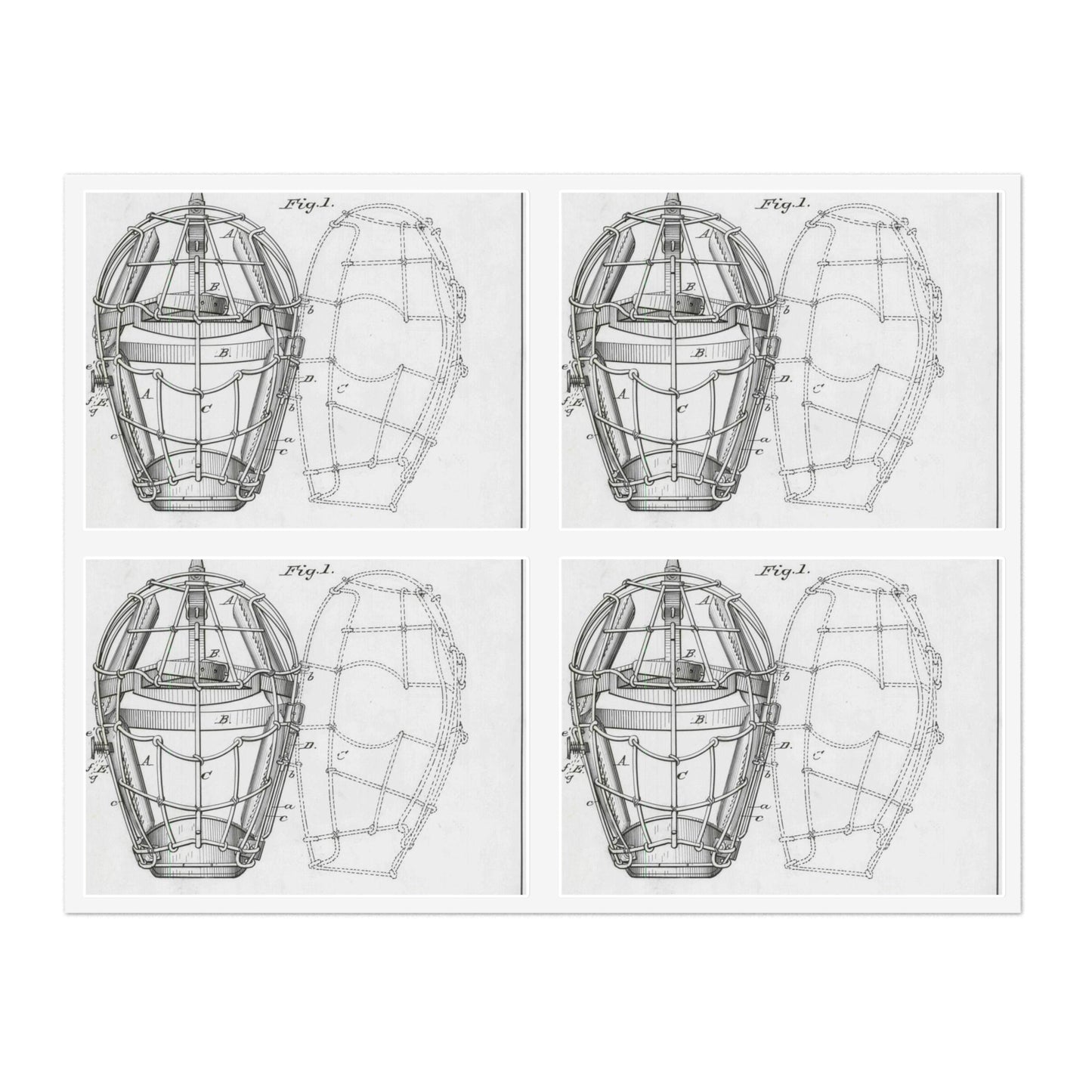 Patent drawing - Drawing of a "Mask for Base Ball Catchers" Public domain image Laminated UV Protective Vinyl Stickers
