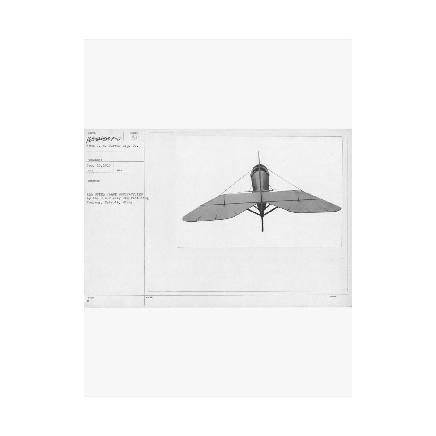 Patent drawing - Airplanes - Types - All steel manufactured by the J.W. Murray Manufacturing Company, Detroit, Michigan Public domain image High Quality Matte Wall Art Poster for Home, Office, Classroom