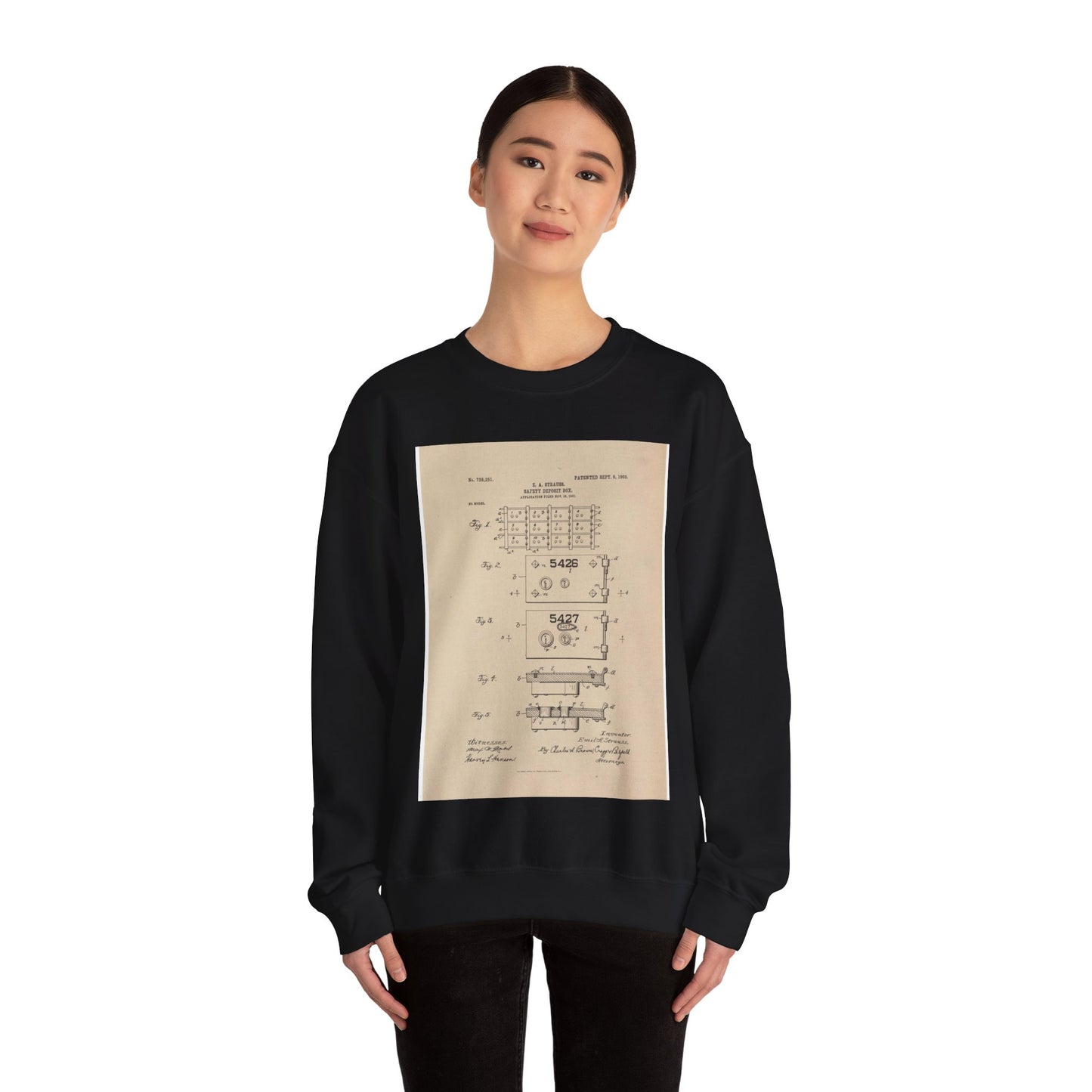 Patent drawing - for a Safety Deposit Box Public domain image Black Heavy Blend Adult Crew Neck SweatShirt