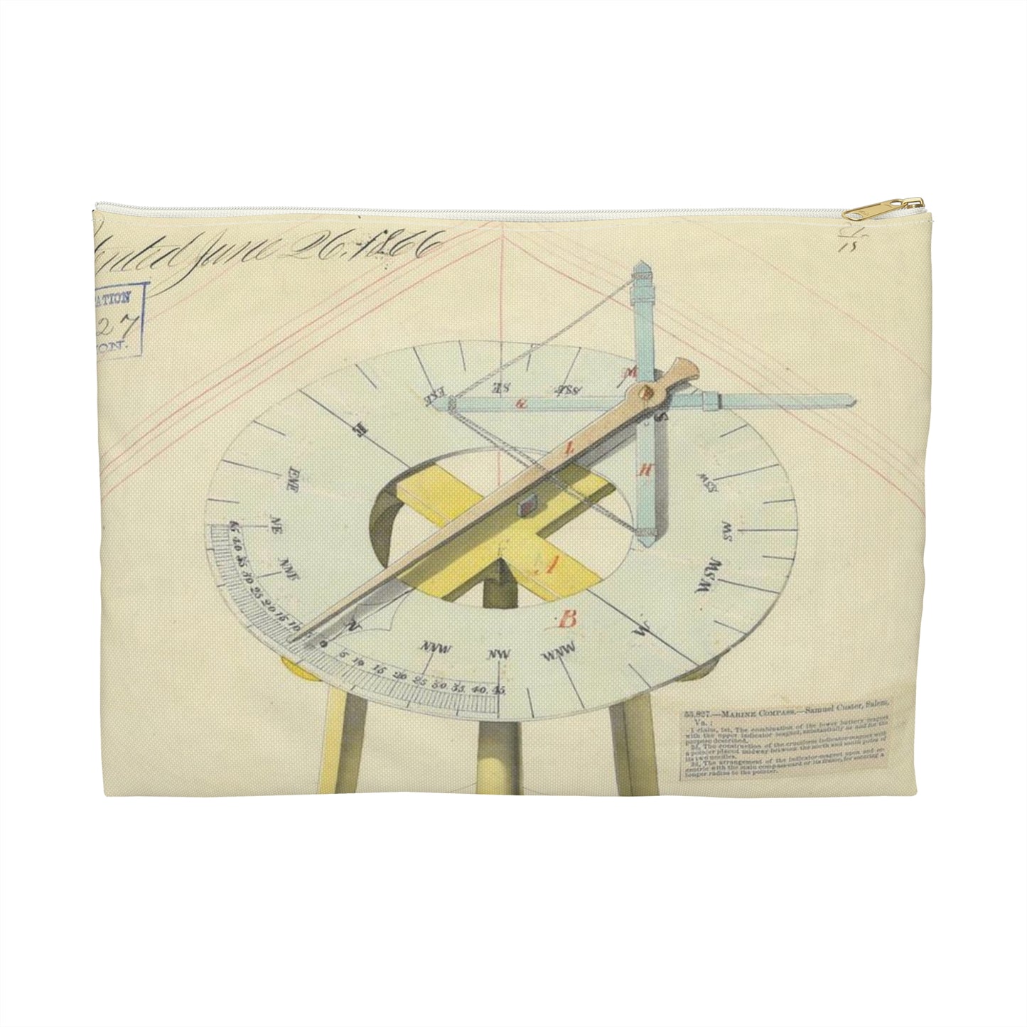 Patent drawing - Drawing of Marine Compasses Public domain image Large Organizer Pouch with Black Zipper