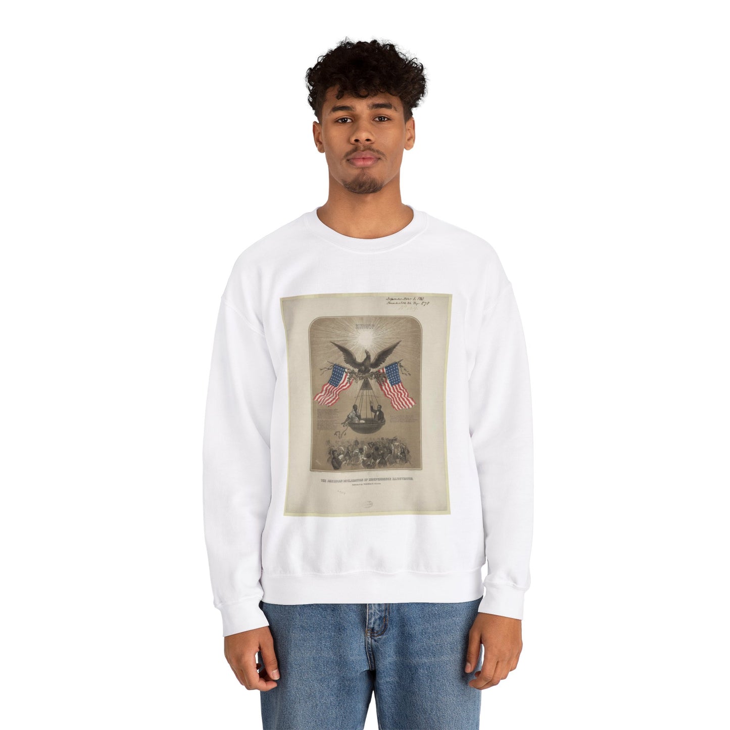 The American Declaration of Independence illustrated / Fabronious ; designed by R. Thayer ; L. Prang & Co. Lith., Boston. White Heavy Blend Adult Crew Neck SweatShirt