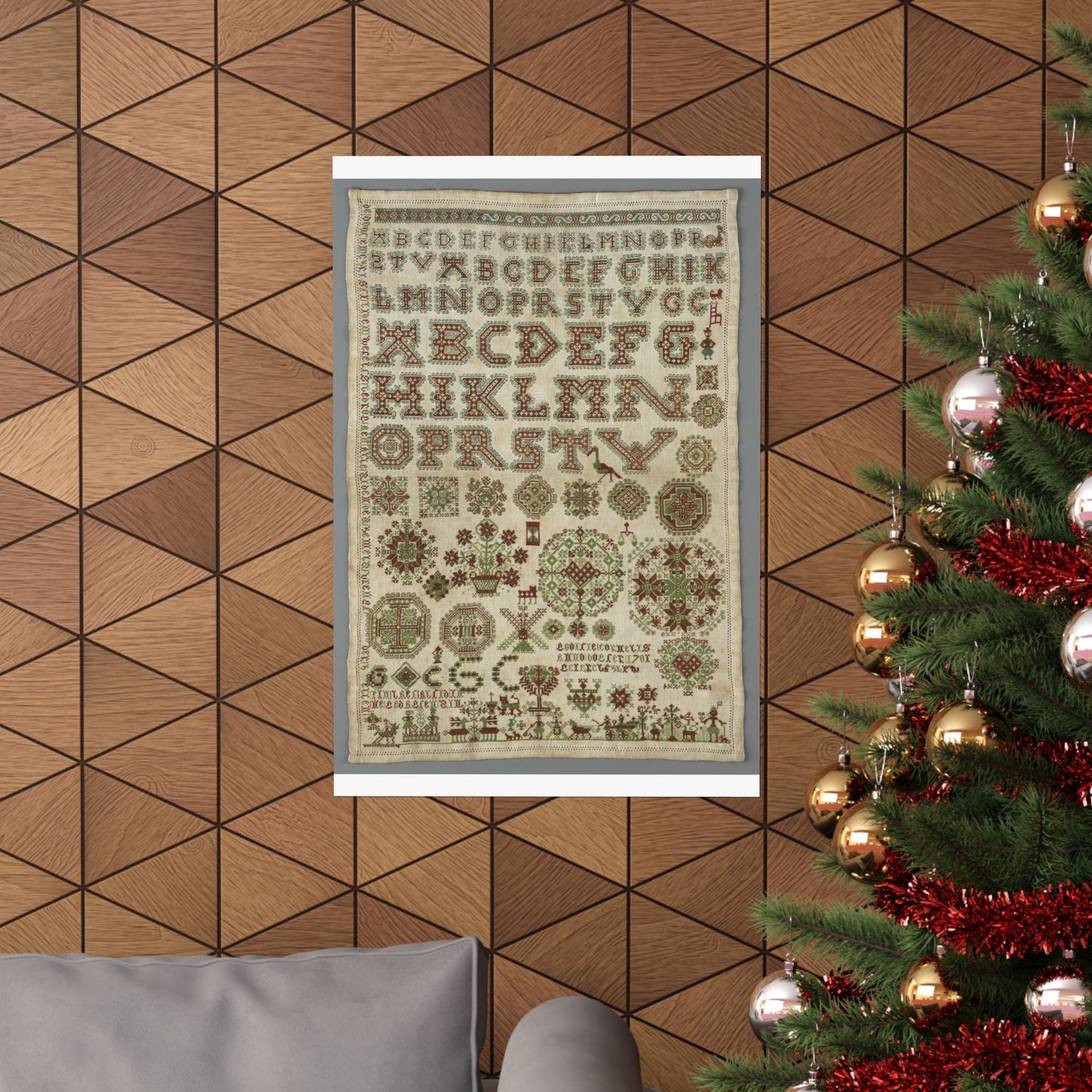 Signed and Dated Linen Sampler with Silk Embroidery High Quality Matte Wall Art Poster for Home, Office, Classroom