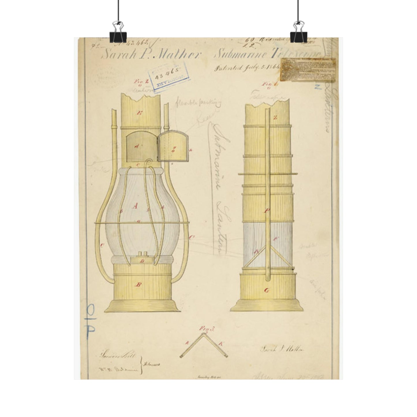 Patent drawing - Drawing of Submarine Telescope Public domain image High Quality Matte Wall Art Poster for Home, Office, Classroom