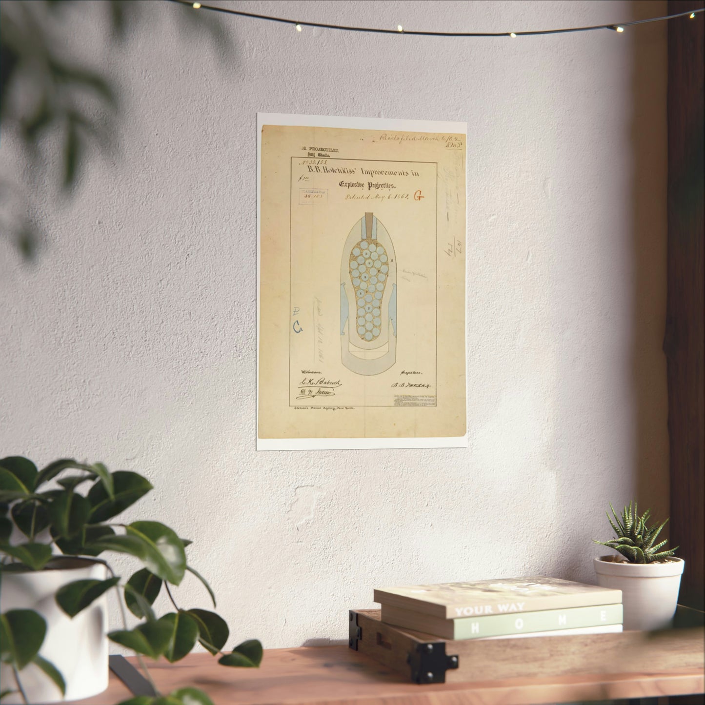 Patent drawing - Drawing of Improvements in Explosive Projectiles Public domain image High Quality Matte Wall Art Poster for Home, Office, Classroom