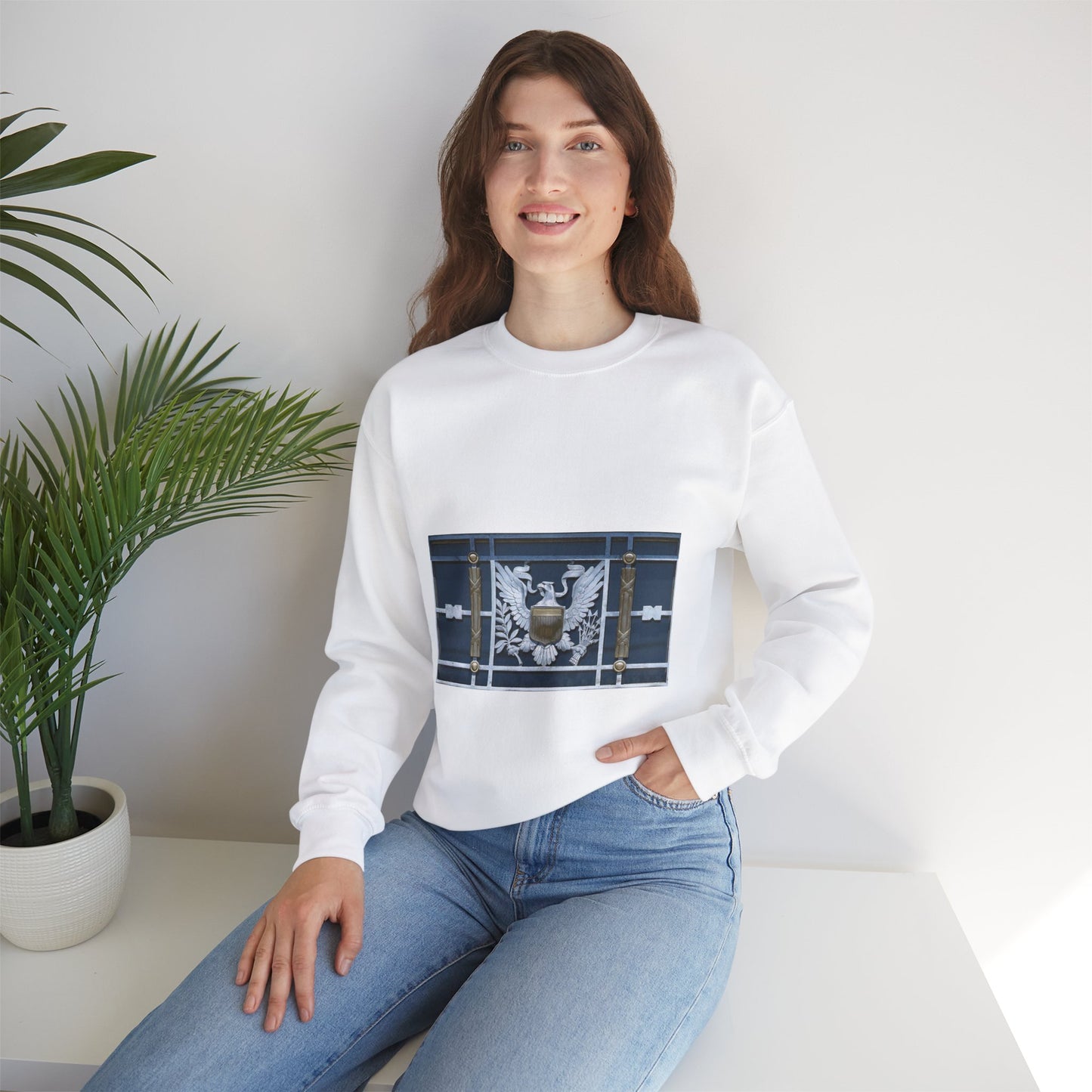 Door detail, Robert J. Nealon Federal Building and U.S. Courthouse, Scranton, Pennsylvania White Heavy Blend Adult Crew Neck SweatShirt