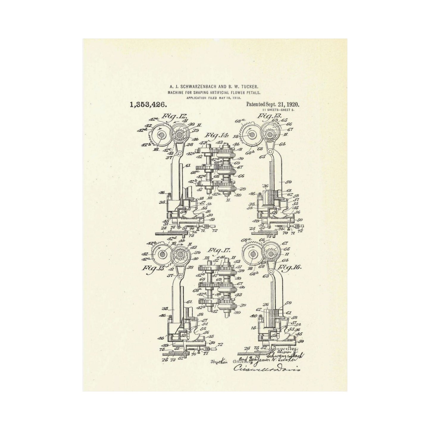 Patent Case File No. 1,353,426, Machine for Shaping Artificial-Flower Petals, Inventor(s)- Alwin J. Schwarzenbach and Benjamin W. Tucker. - DPLA - 73ca175439733b642c8783cdd58e8940 (page 42) High Quality Matte Wall Art Poster for Home, Office, Classroom
