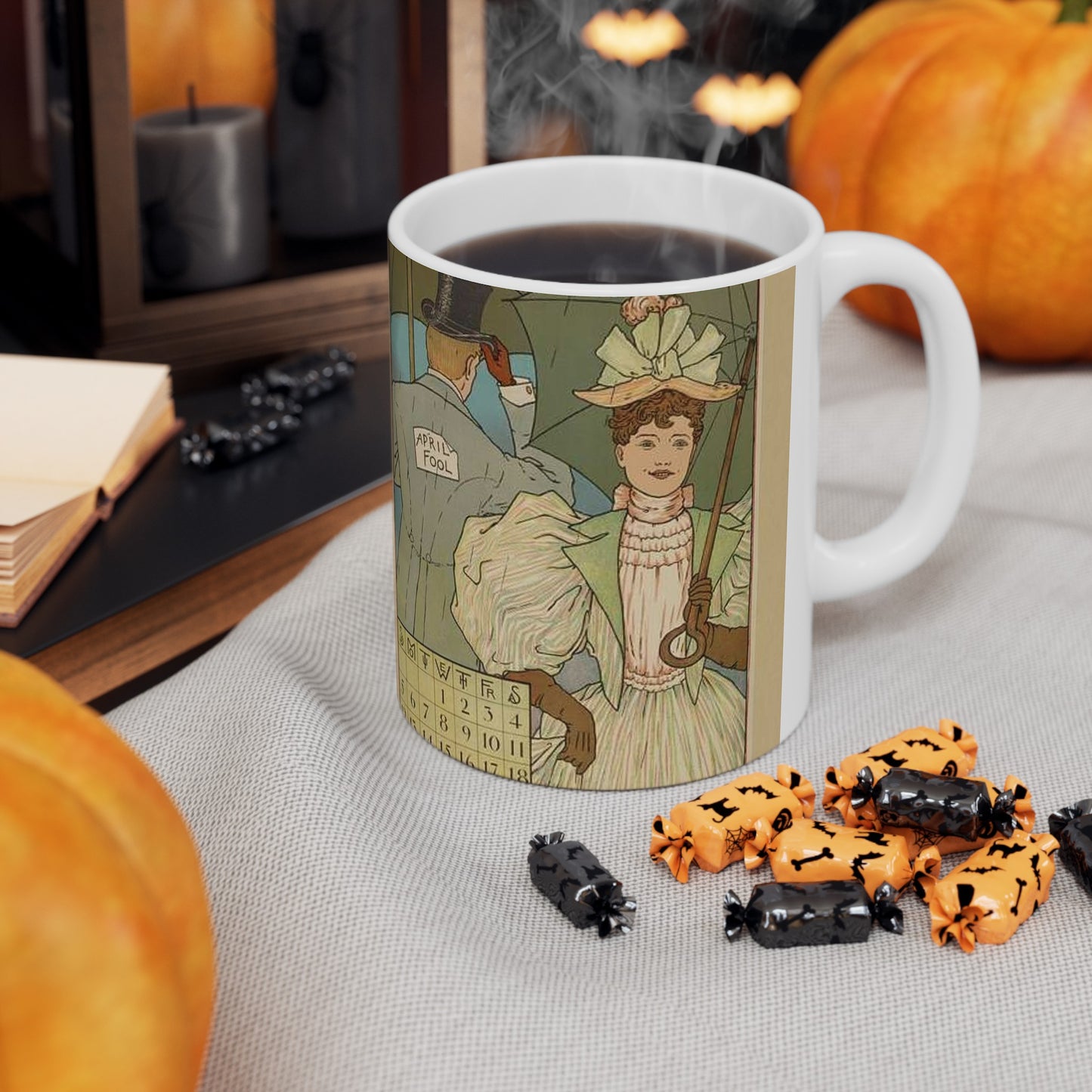 April, Art Nouveau Poster - Art nouveau public domain poster Beautiful Novelty Ceramic Coffee Mug 11oz