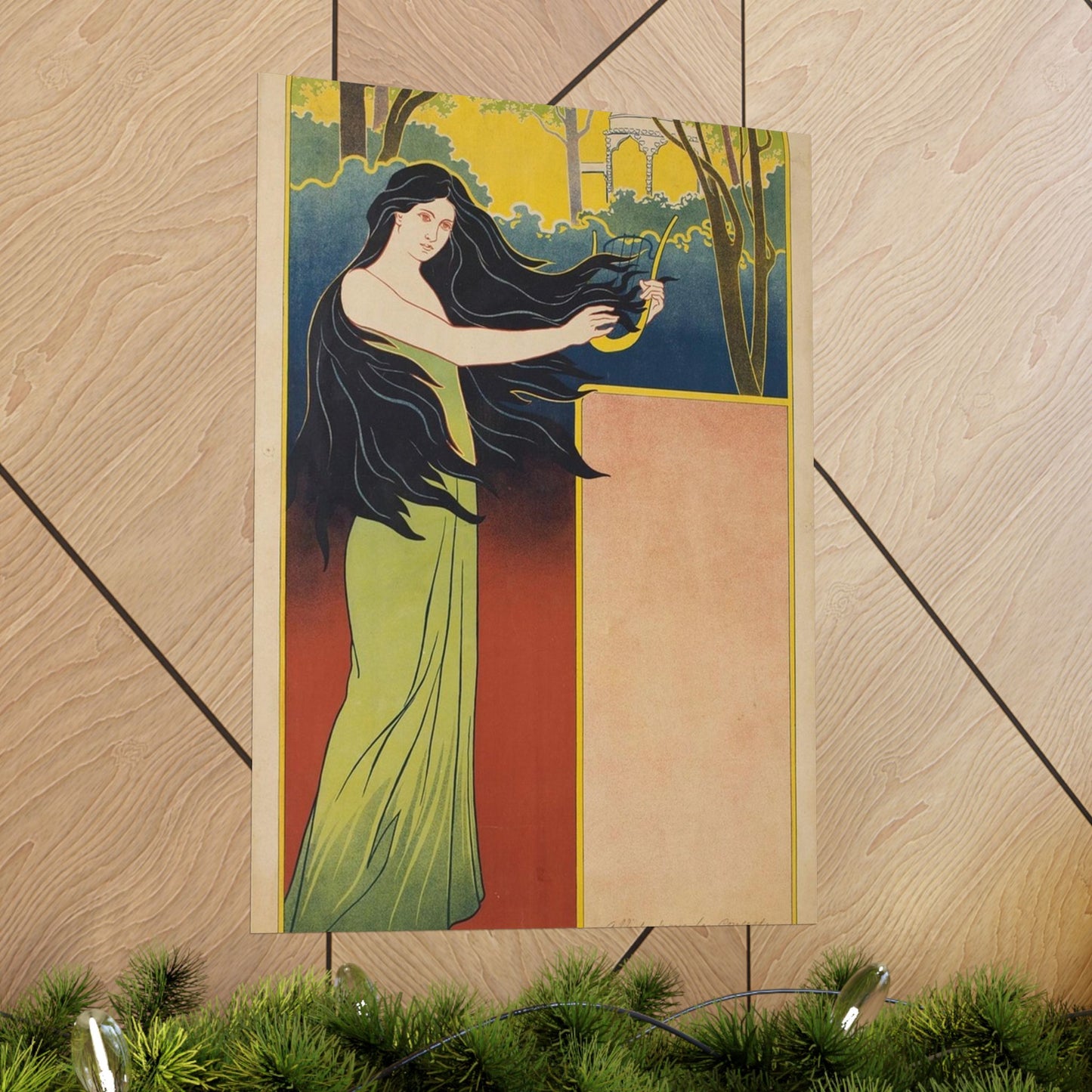 A painting of a woman with long black hair. Vintage art deco, beauty fashion. High Quality Matte Wall Art Poster for Home, Office, Classroom
