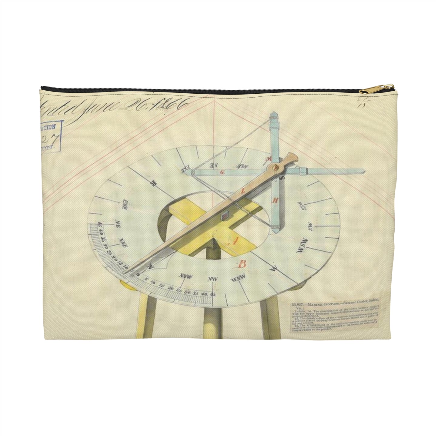 Patent drawing - Drawing of Marine Compasses Public domain image Large Organizer Pouch with Black Zipper