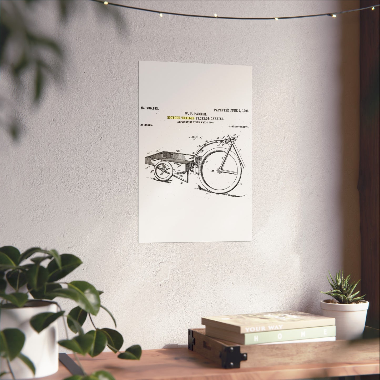 Patent Drawing of Engine - Bicycle Trailer Patent (1903) Public domain image High Quality Matte Wall Art Poster for Home, Office, Classroom