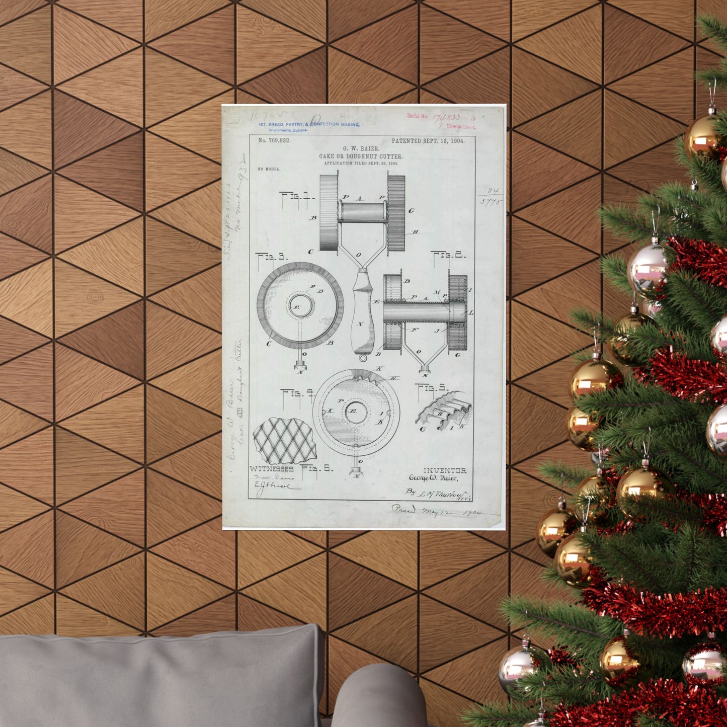 Patent Drawing of Engine - for G. W. Baier's Cake or Doughnut Cutter Public domain image High Quality Matte Wall Art Poster for Home, Office, Classroom