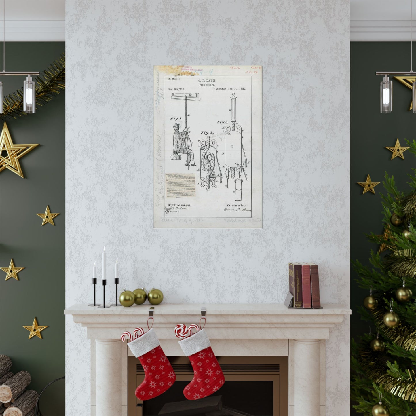 Patent Drawing of Engine - for O. F. Davis' Fire Escape Public domain image High Quality Matte Wall Art Poster for Home, Office, Classroom