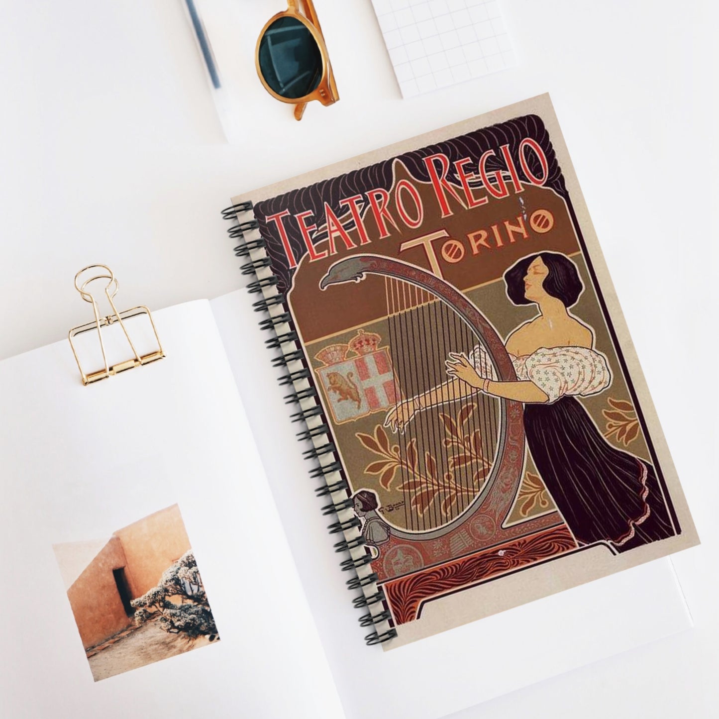 Affiche italienne pour le "Théâtre royal de Turin" Spiral Bound Ruled Notebook with Printed Cover
