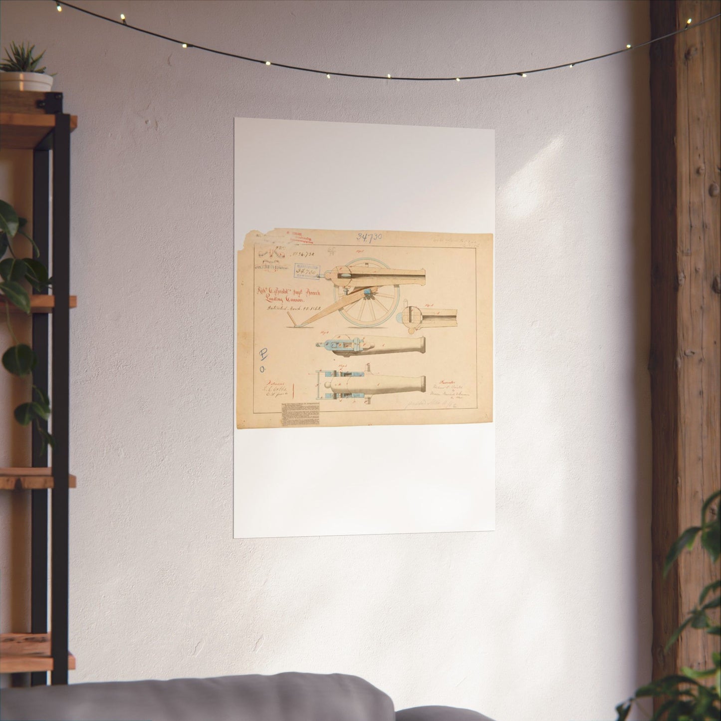 Patent drawing - Drawing of Improved Breech Loading Cannon Public domain image High Quality Matte Wall Art Poster for Home, Office, Classroom