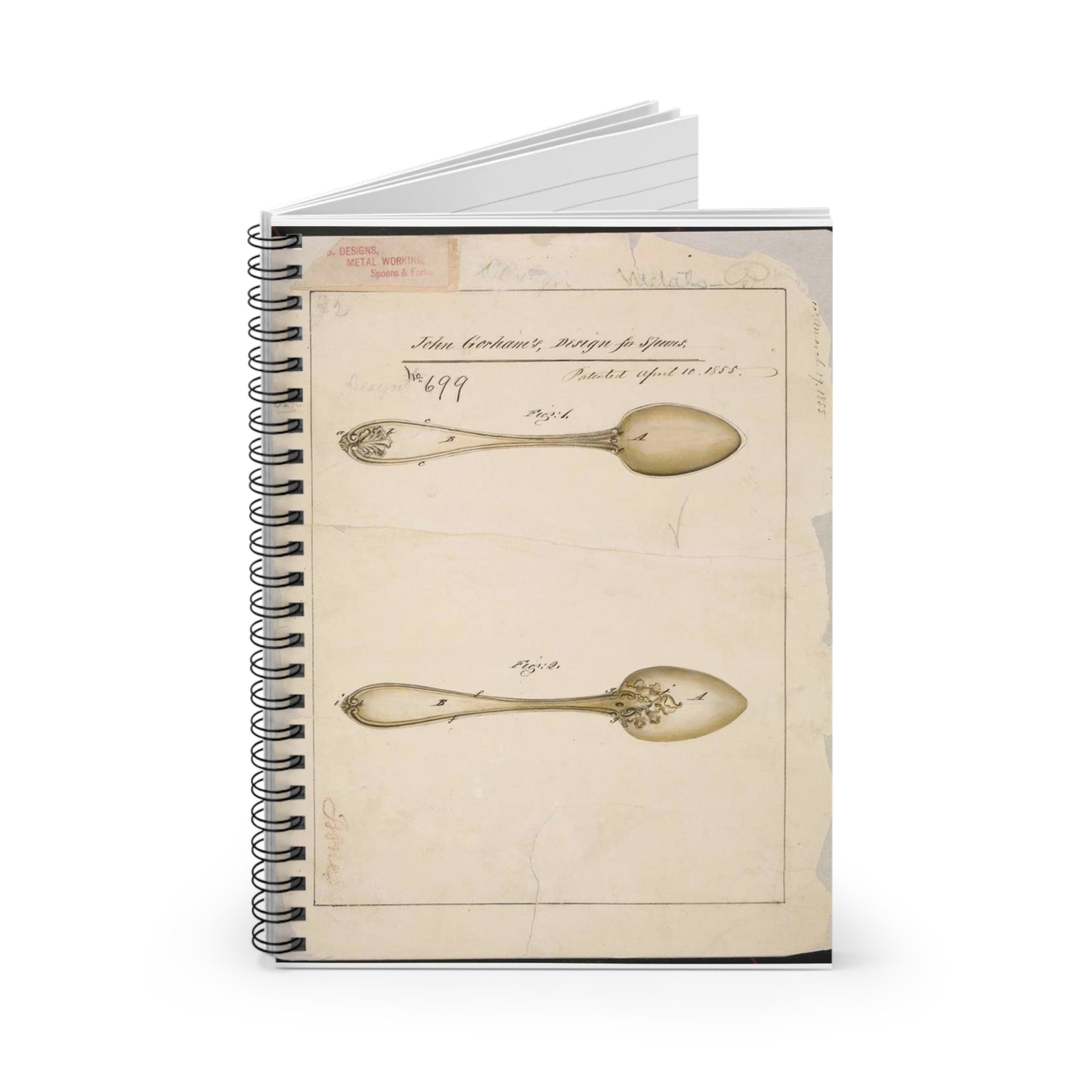 Patent drawing - Drawing of Design for Spoons Public domain image Spiral Bound Ruled Notebook with Printed Cover
