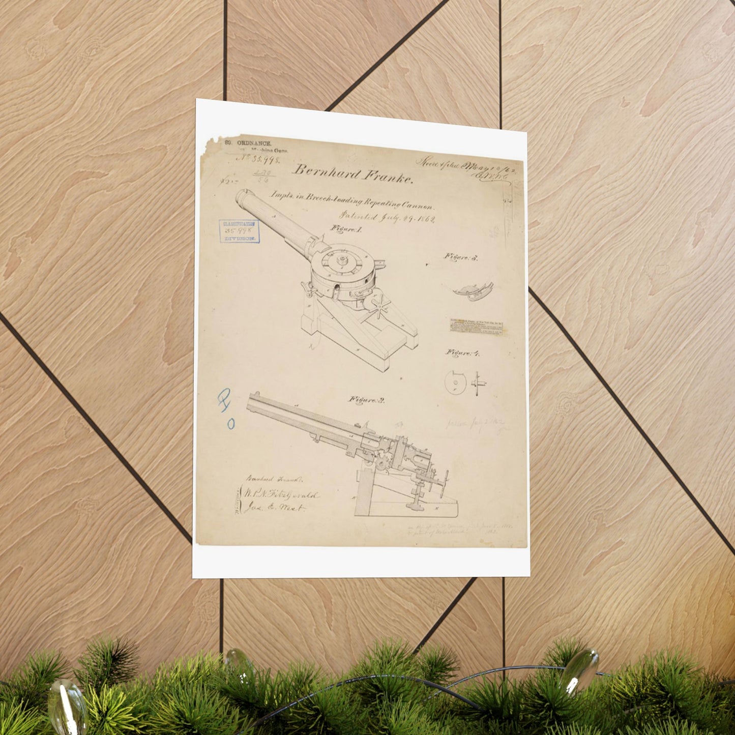 Patent drawing - Drawing of Improvements in Breech-Loading Repeating Cannon Public domain image High Quality Matte Wall Art Poster for Home, Office, Classroom