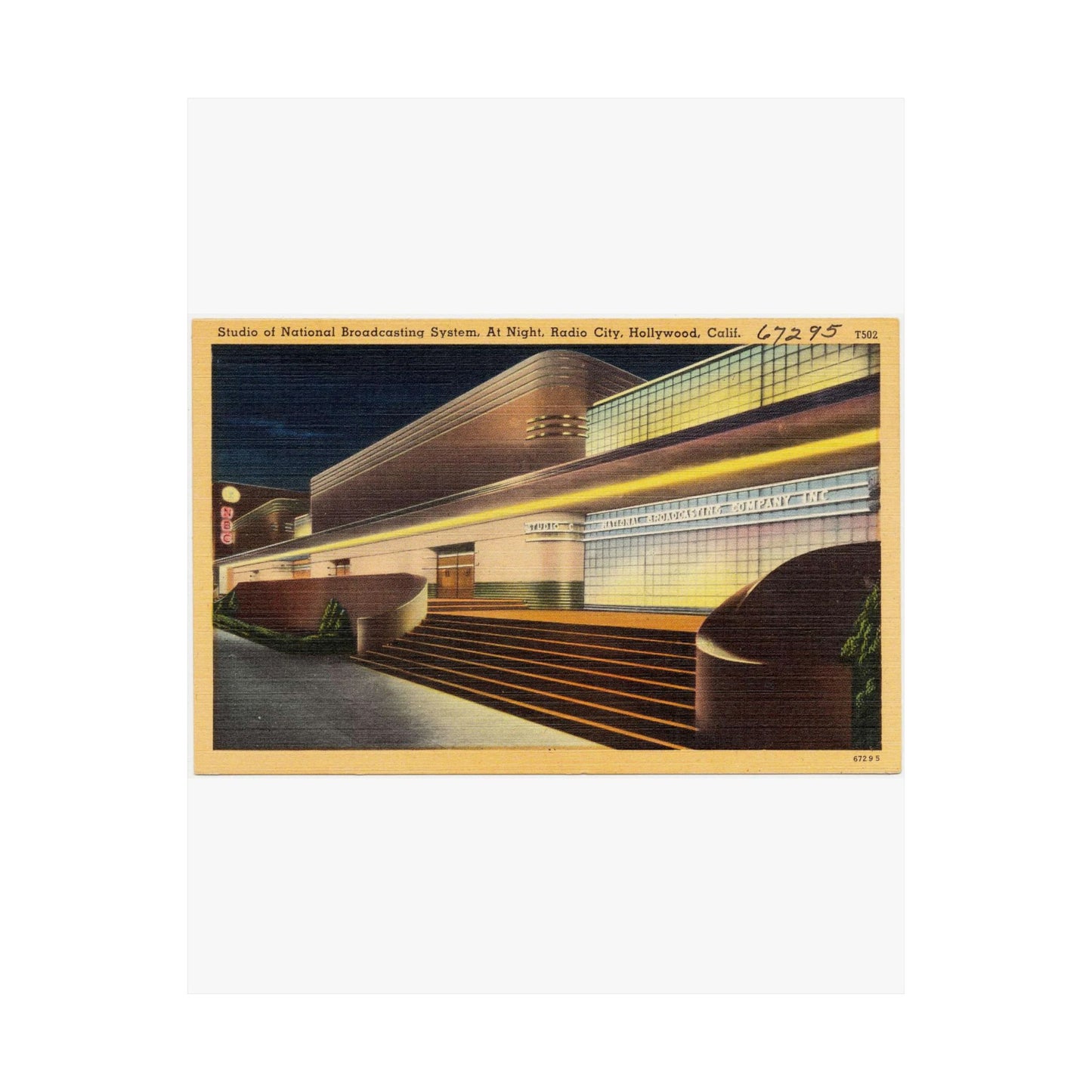 Studio of National Broadcasting System, at night, Radio City, Hollywood, Calif. High Quality Matte Wall Art Poster for Home, Office, Classroom