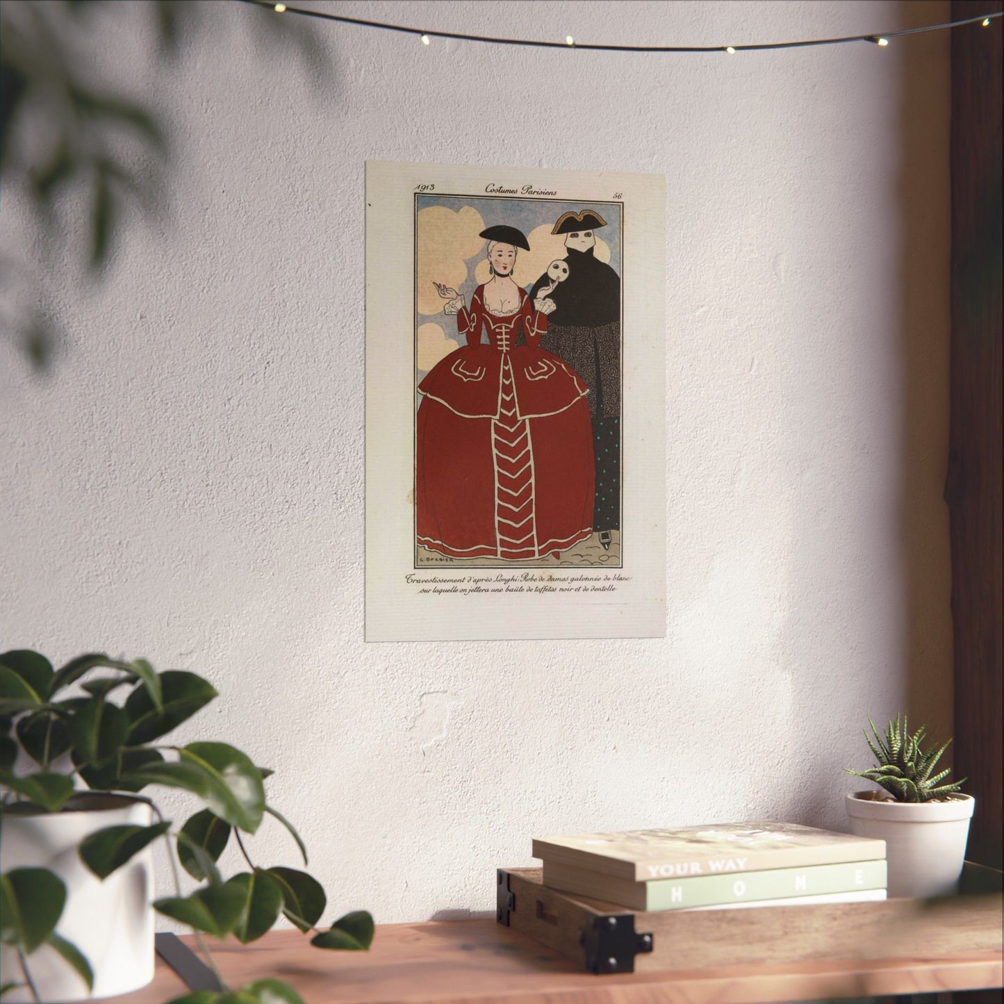 Fancy dress (Travestissement d'aprés Longhi - Robe de damas galonnée de blanc sur laquelle on jettera une baiite de taffetas noir et de dentelle) (CBL WEp 0847) High Quality Matte Wall Art Poster for Home, Office, Classroom