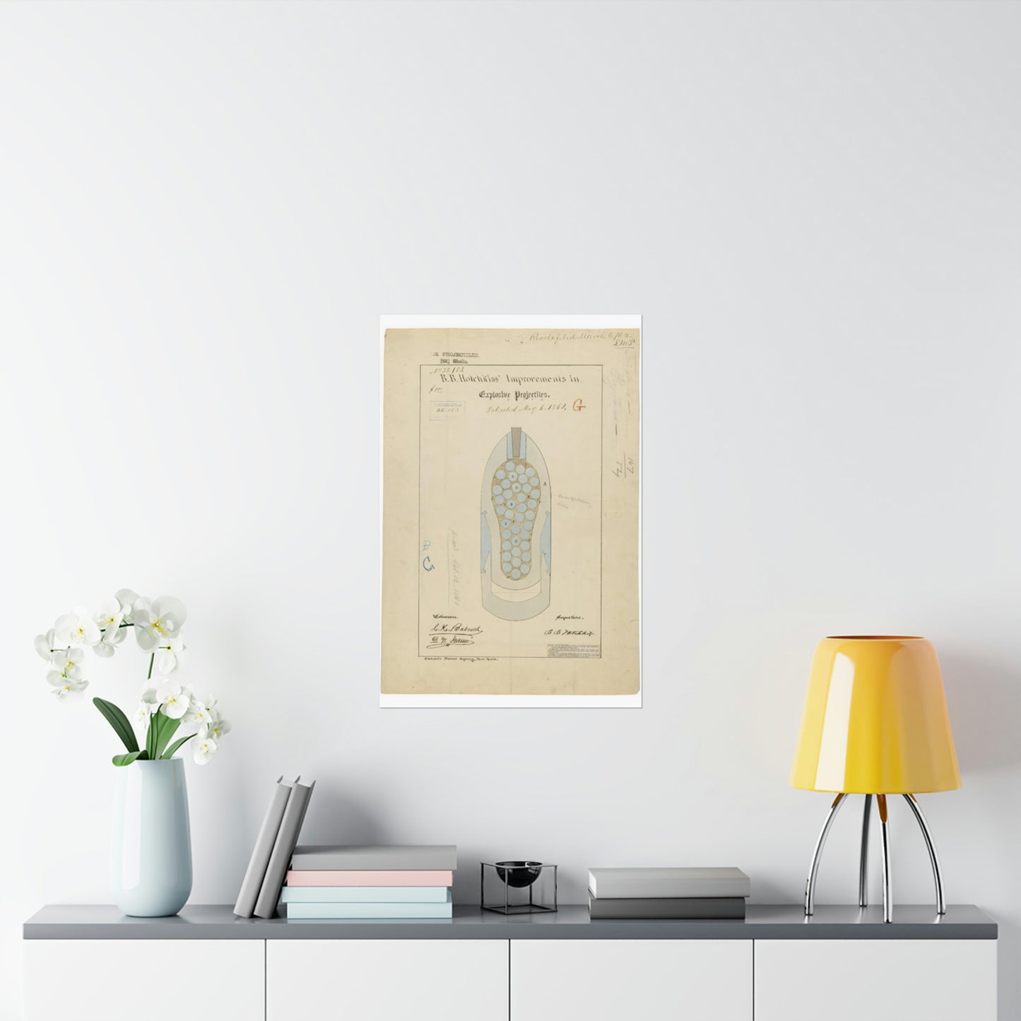 Patent drawing - Drawing of Improvements in Explosive Projectiles Public domain image High Quality Matte Wall Art Poster for Home, Office, Classroom