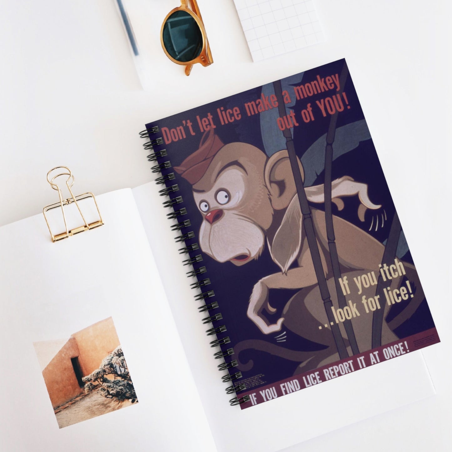 "Don't Let Lice Make a Monkey out of You^ If You Itch...Look for Lice^ If You Find Lice Report it at Once" - NARA - 514159 Spiral Bound Ruled Notebook with Printed Cover
