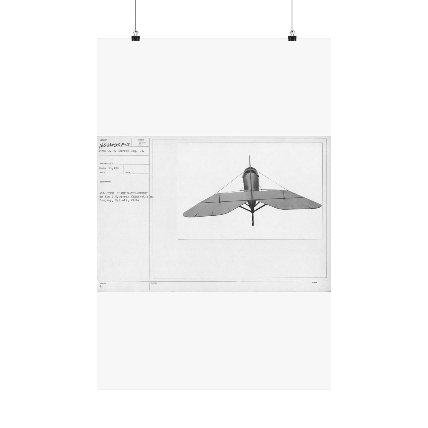 Patent drawing - Airplanes - Types - All steel manufactured by the J.W. Murray Manufacturing Company, Detroit, Michigan Public domain image High Quality Matte Wall Art Poster for Home, Office, Classroom