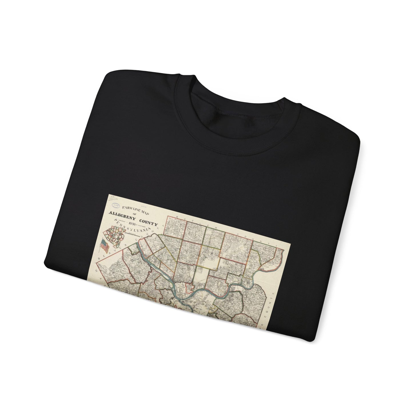 Farm line map of Allegheny County, Pennsylvania / Black Heavy Blend Adult Crew Neck SweatShirt