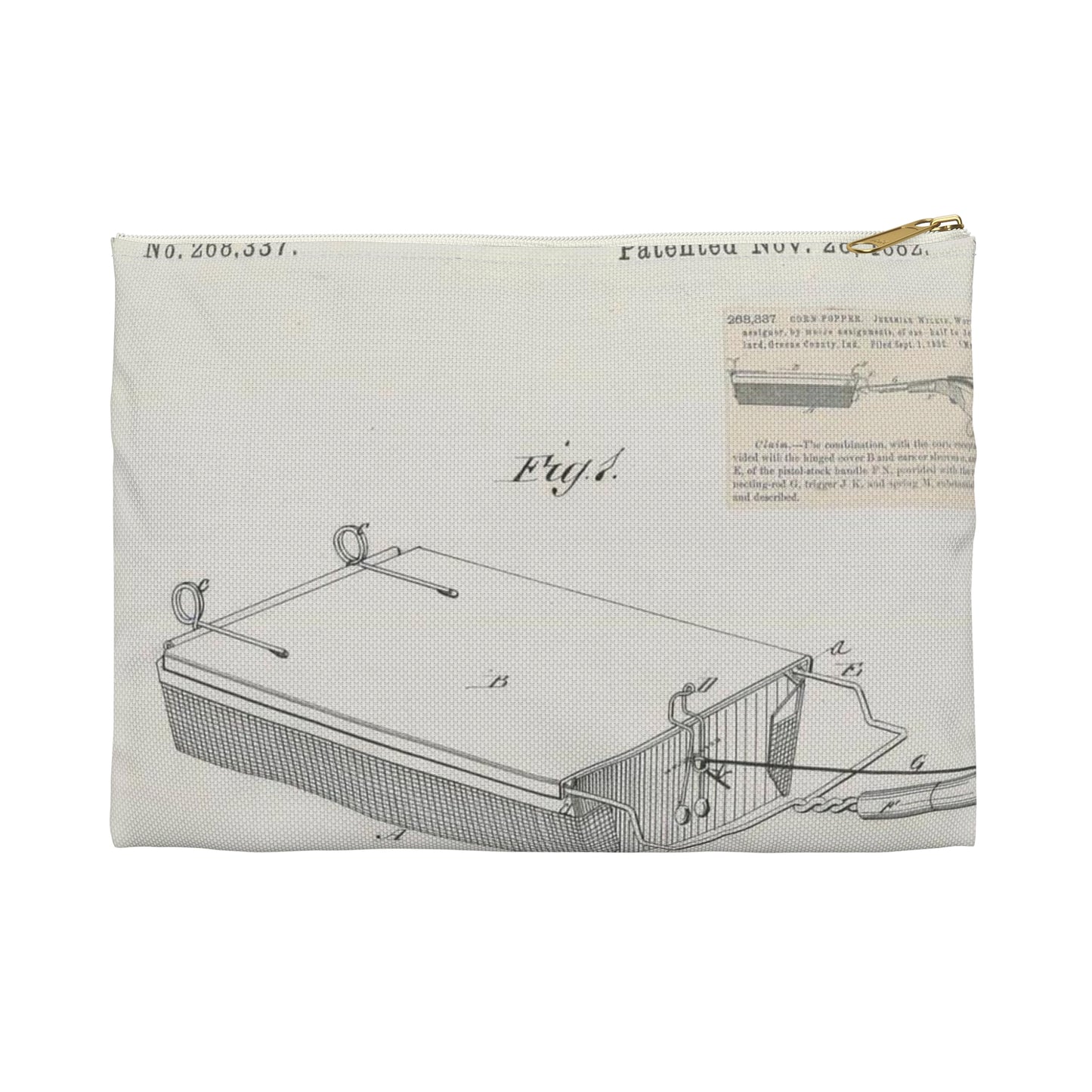 Patent Drawing of Engine - for J. Wilkie's Corn Popper Public domain image Large Organizer Pouch with Black Zipper
