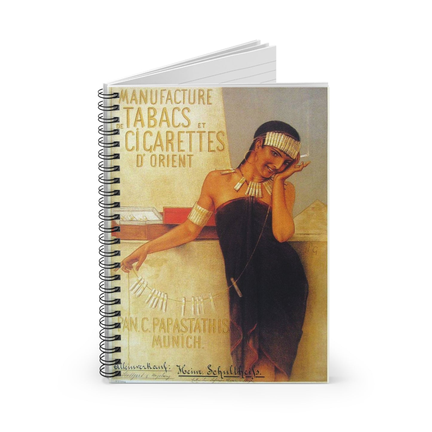 Papastathis-cigarettes-munich - Art Deco public domain image Spiral Bound Ruled Notebook with Printed Cover