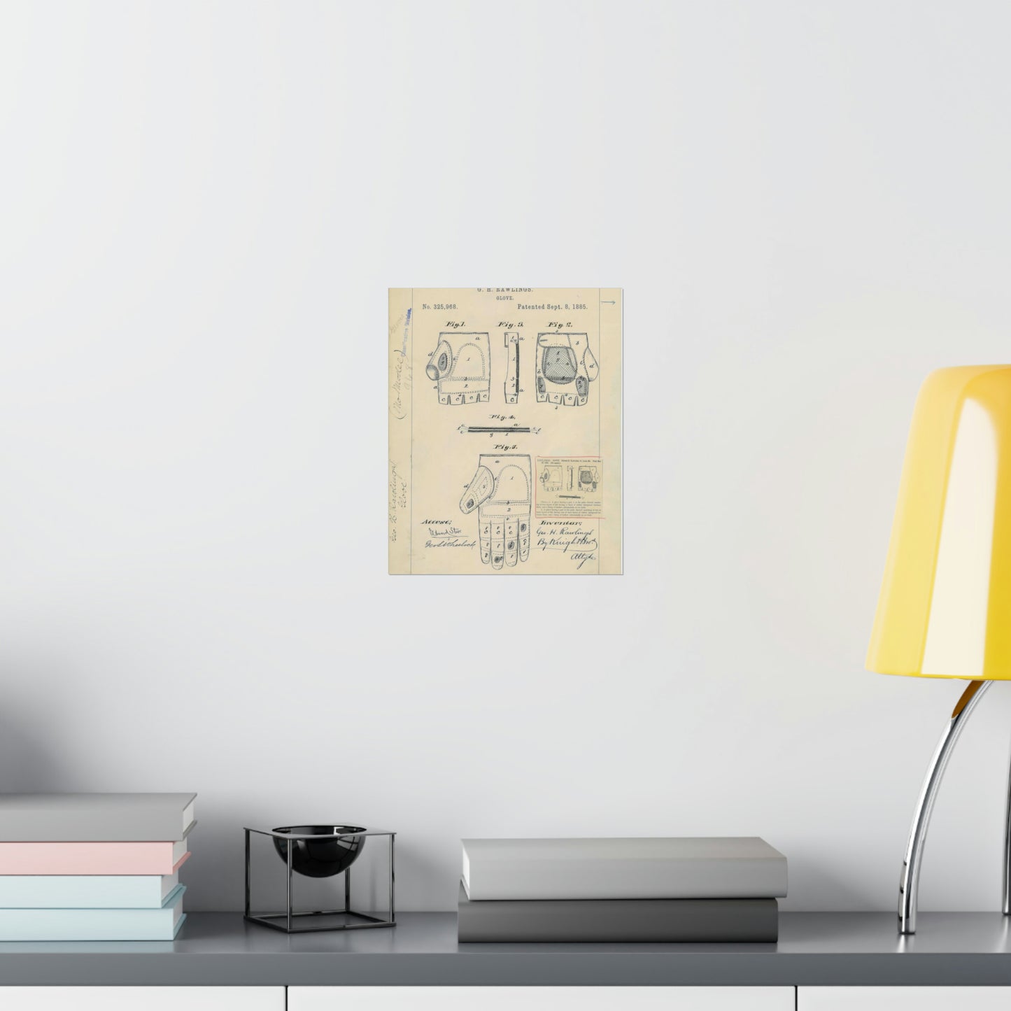 Patent drawing - Drawing for a "Base Ball Glove" Public domain image High Quality Matte Wall Art Poster for Home, Office, Classroom