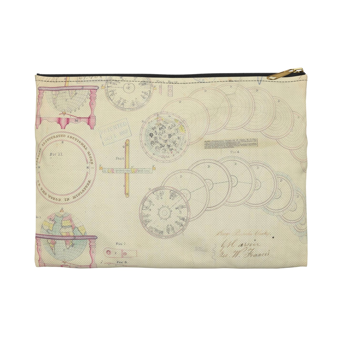 Patent drawing - Drawing of a Terrestrial Globe Public domain image Large Organizer Pouch with Black Zipper