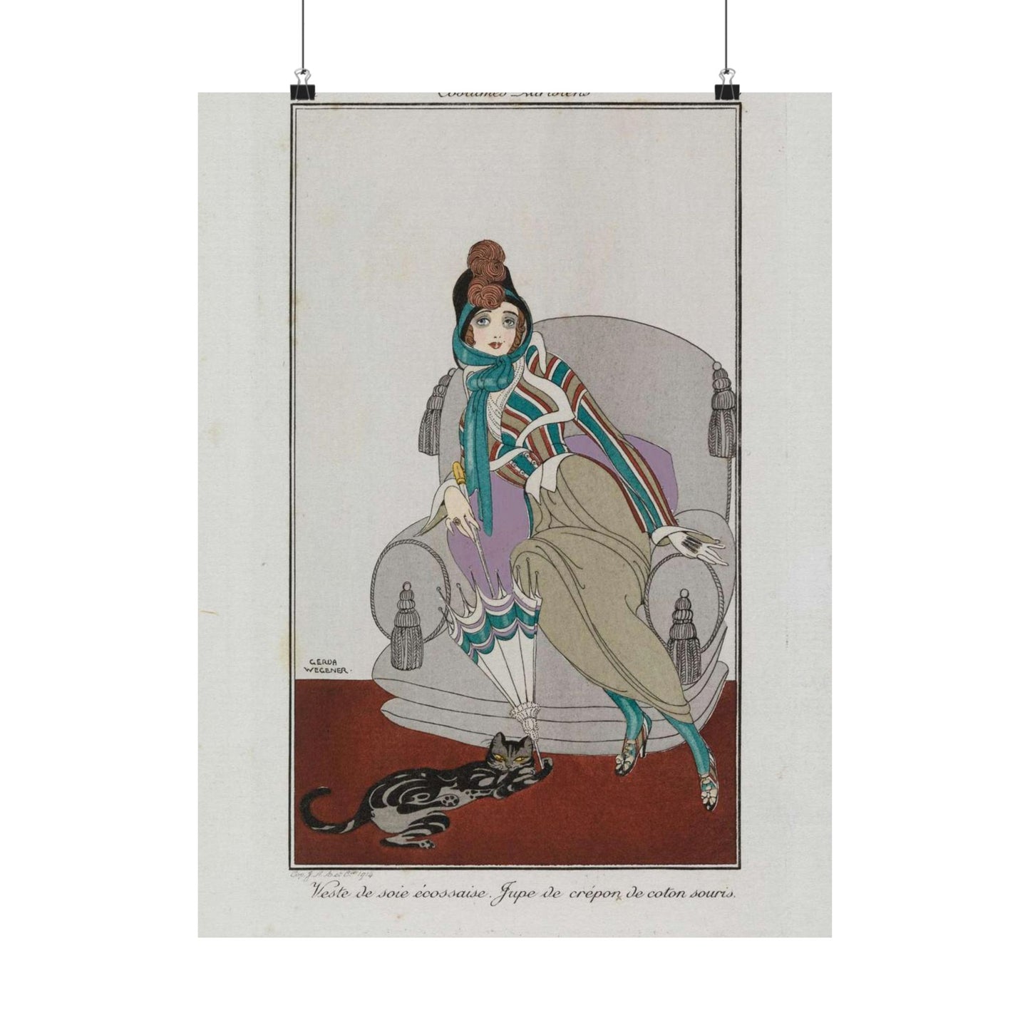 Jacket and skirt (Veste de soie écossaise. Jupe de crépon de coton souris) (CBL WEp 0946) High Quality Matte Wall Art Poster for Home, Office, Classroom