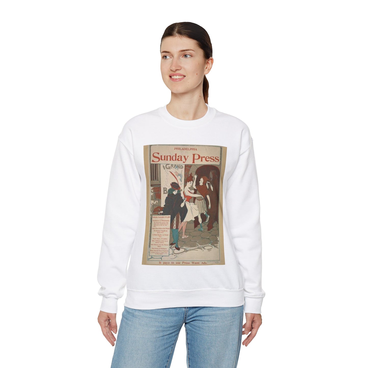 Philadelphia Sunday press. September 29, 1895. White Heavy Blend Adult Crew Neck SweatShirt