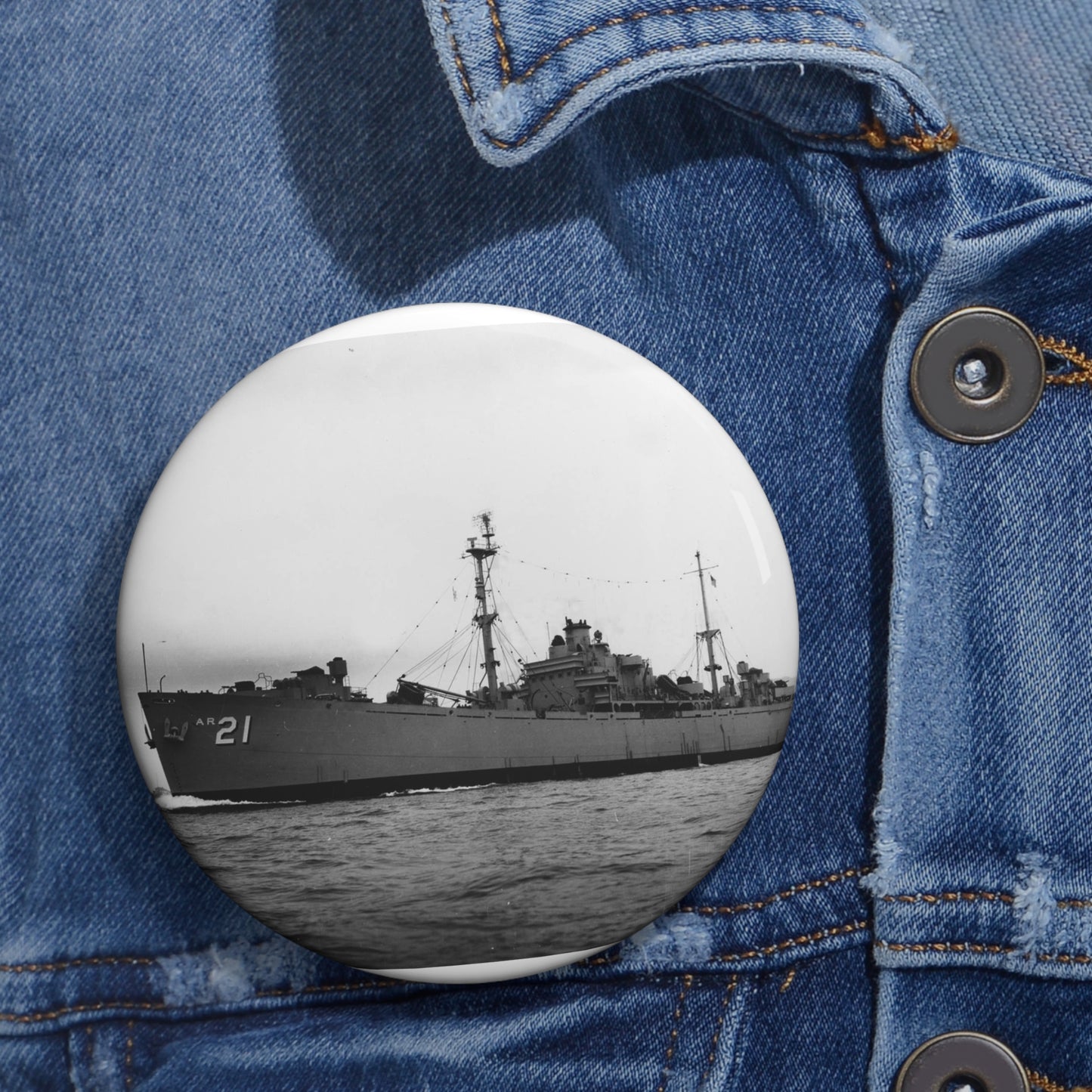 USS Dionysus (AR-21) underway, circa 1952-1955 (USN 1045360) Pin Buttons with Crisp Design