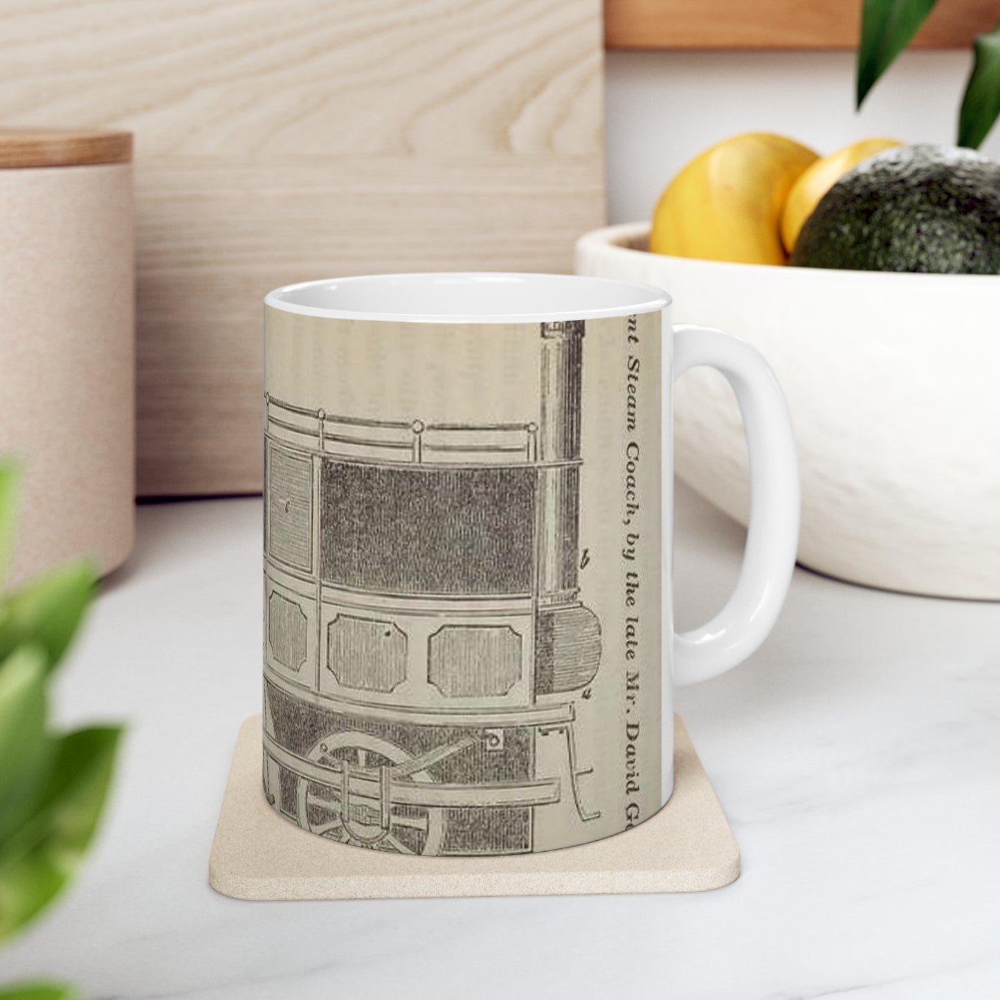 Patent Drawing of Engine - Patent steam coach, by the late Mr. David Gordon Public domain image Beautiful Novelty Ceramic Coffee Mug 11oz