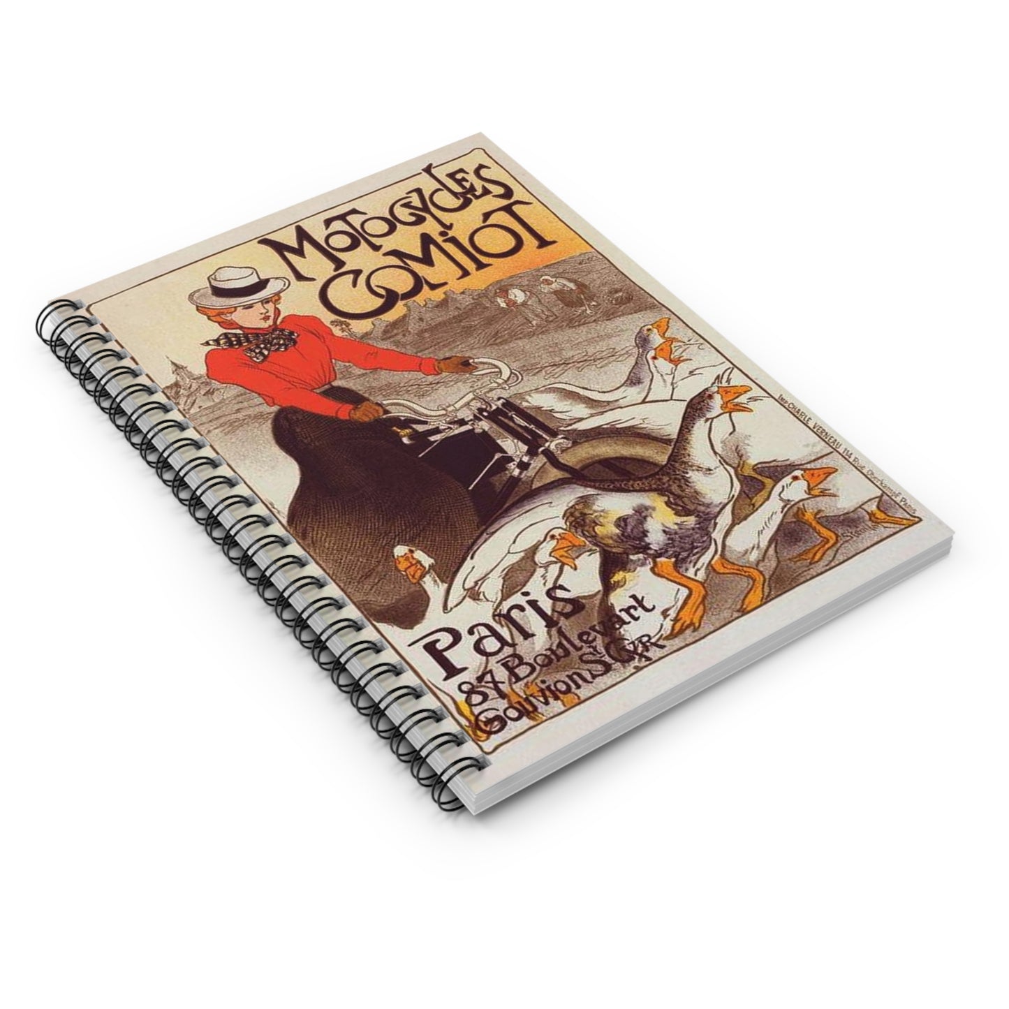 Affiche pour les "Motocycles Comiot". Spiral Bound Ruled Notebook with Printed Cover