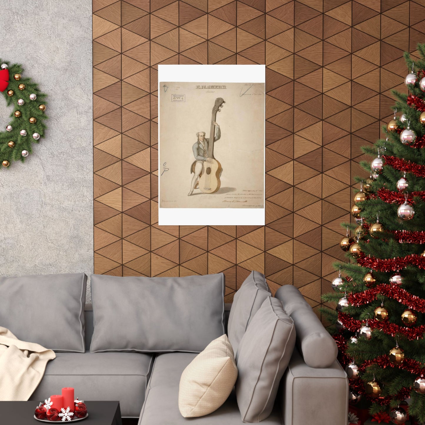 Patent drawing - Drawing of a Harp Guitar Public domain image High Quality Matte Wall Art Poster for Home, Office, Classroom