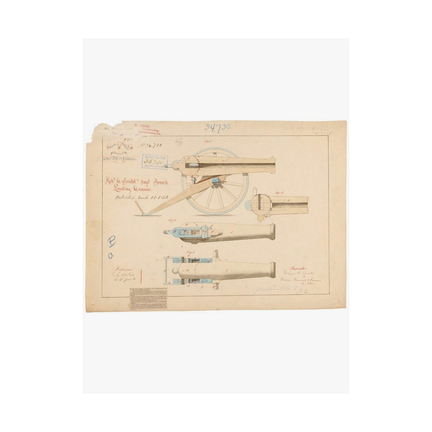 Patent drawing - Drawing of Improved Breech Loading Cannon Public domain image High Quality Matte Wall Art Poster for Home, Office, Classroom
