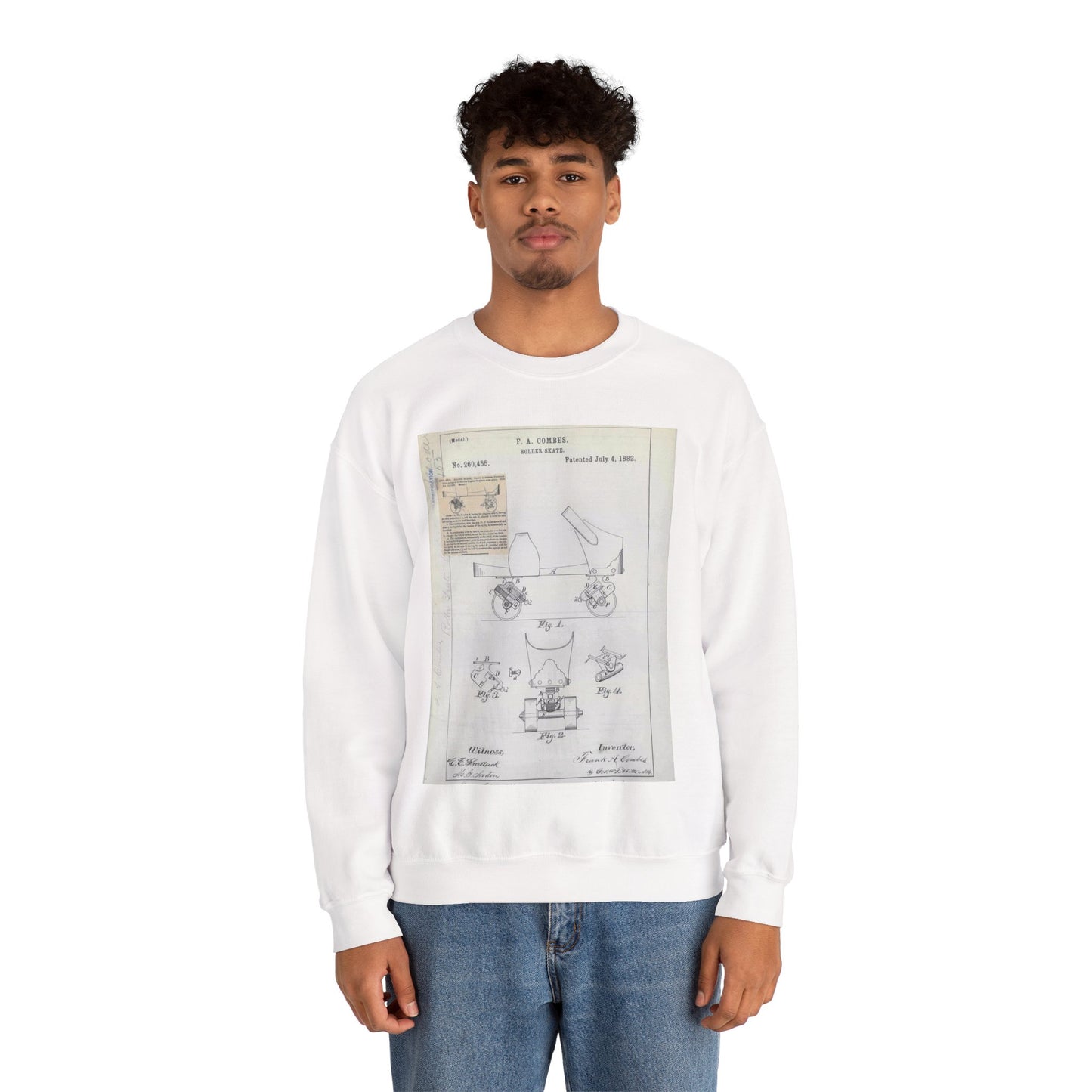 Patent drawing - for F. A. Combes' Roller Skate Public domain image White Heavy Blend Adult Crew Neck SweatShirt