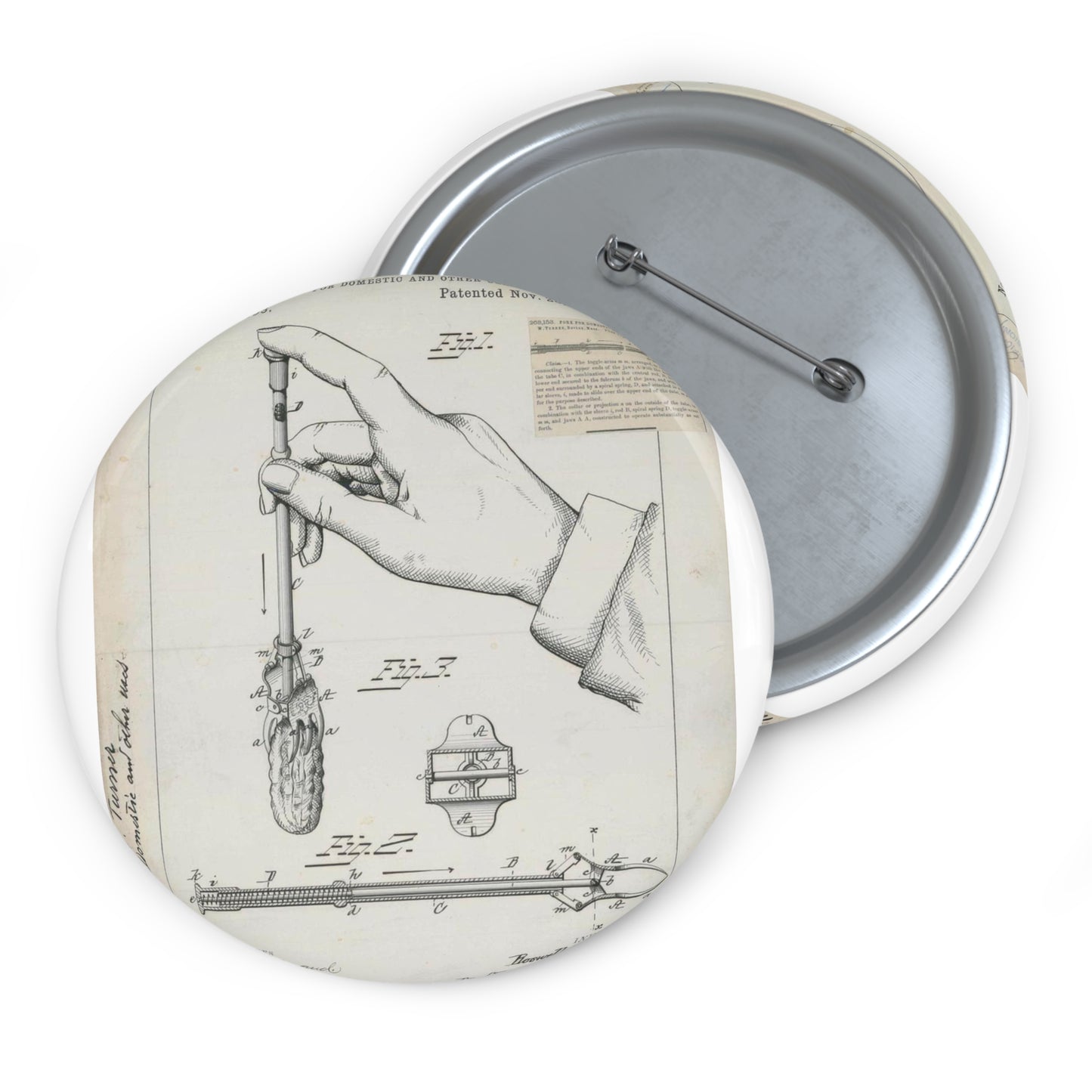 Patent drawing - for R. W. Turner's Fork for Domestic and Other Uses Public domain image Pin Buttons with Crisp Design