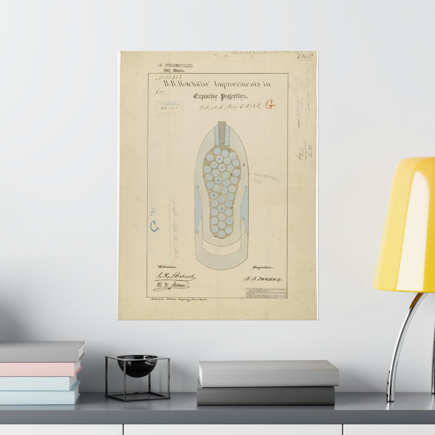 Patent drawing - Drawing of Improvements in Explosive Projectiles Public domain image High Quality Matte Wall Art Poster for Home, Office, Classroom