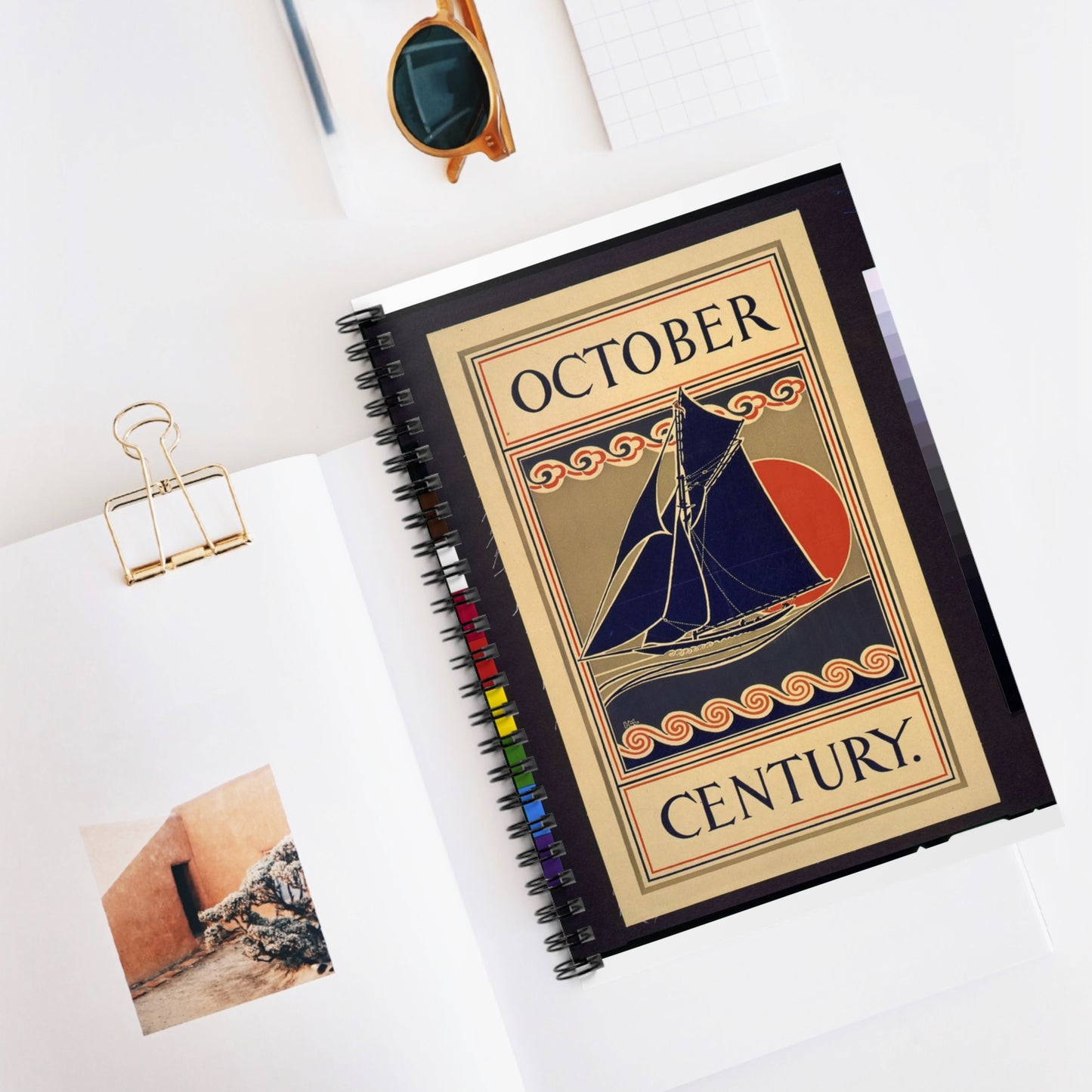 October Century / HML. - Art nouveau public domain poster Spiral Bound Ruled Notebook with Printed Cover